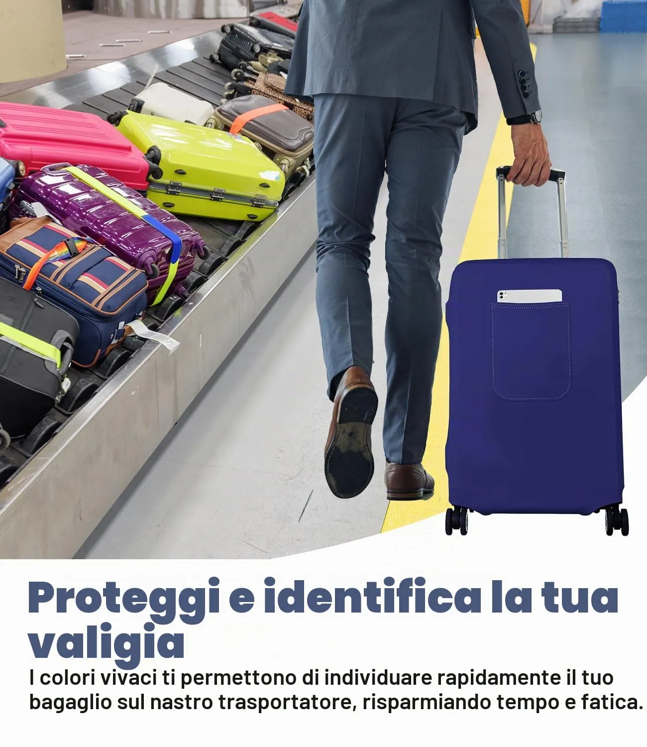 Morbuy Copri Valigia Grande per 29-32 Pollici, Elastica Blu Suitcase Cover con Ampia Tasca, XL Copri Trolley Protector con Cerniera, Antipolvere, Lavabile, Antigraffio - immagine 4