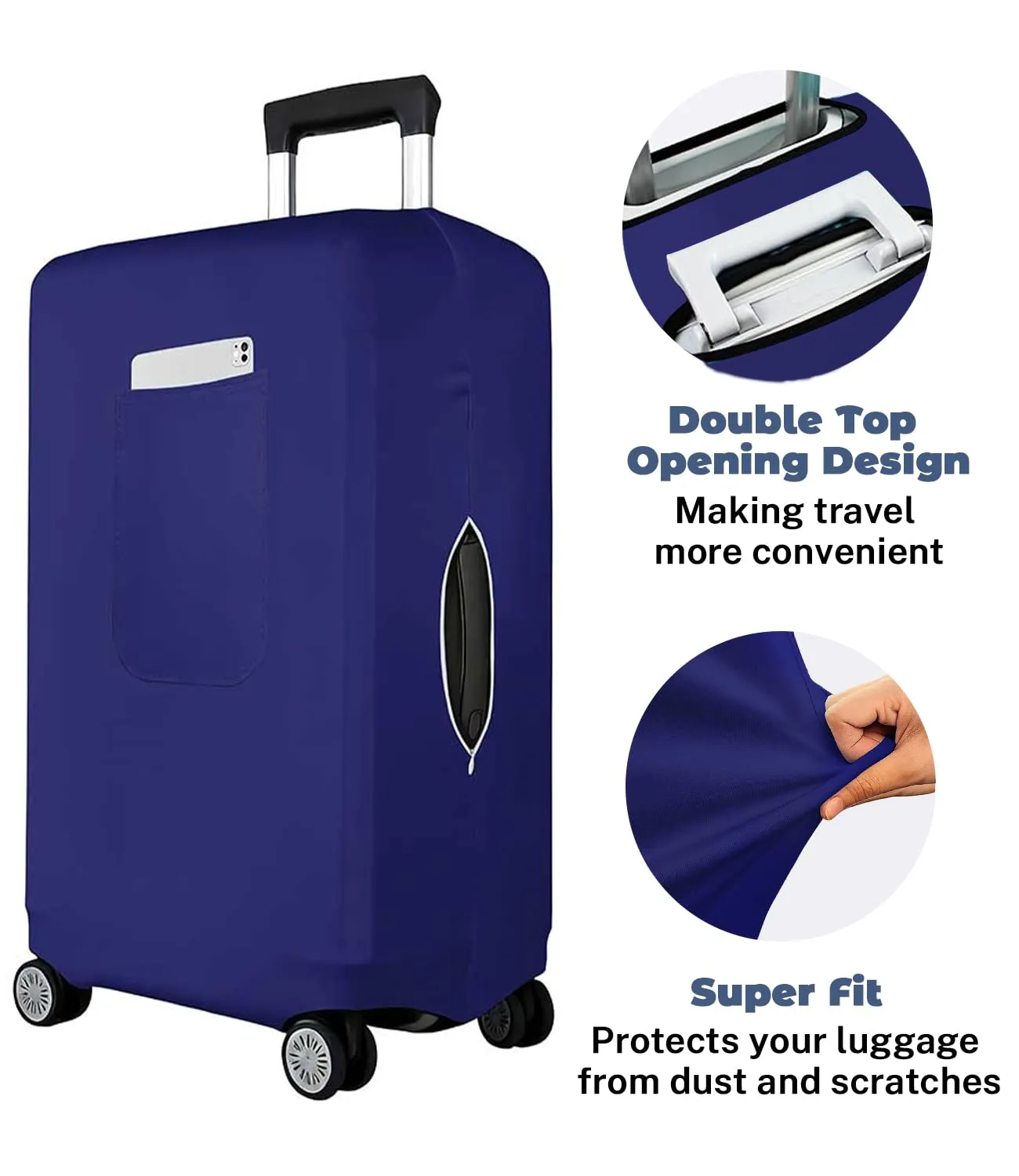 Morbuy Copri Valigia per 18-21 Pollici, Elastica Blu Suitcase Cover con Ampia Tasca, Copri Trolley Protector con Cerniera, Antipolvere, Lavabile, Antigraffio - immagine 6