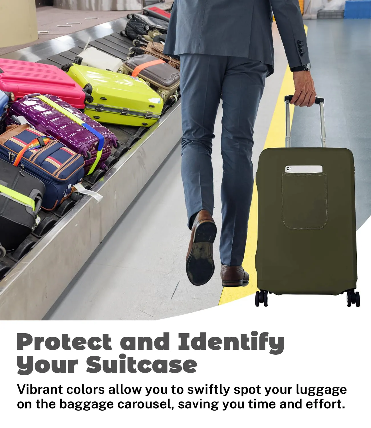 Morbuy Copri Valigia per 18-21 Pollici, Elastica Verde Suitcase Cover con Ampia Tasca, Copri Trolley Protector con Cerniera, Antipolvere, Lavabile, Antigraffio - immagine 4