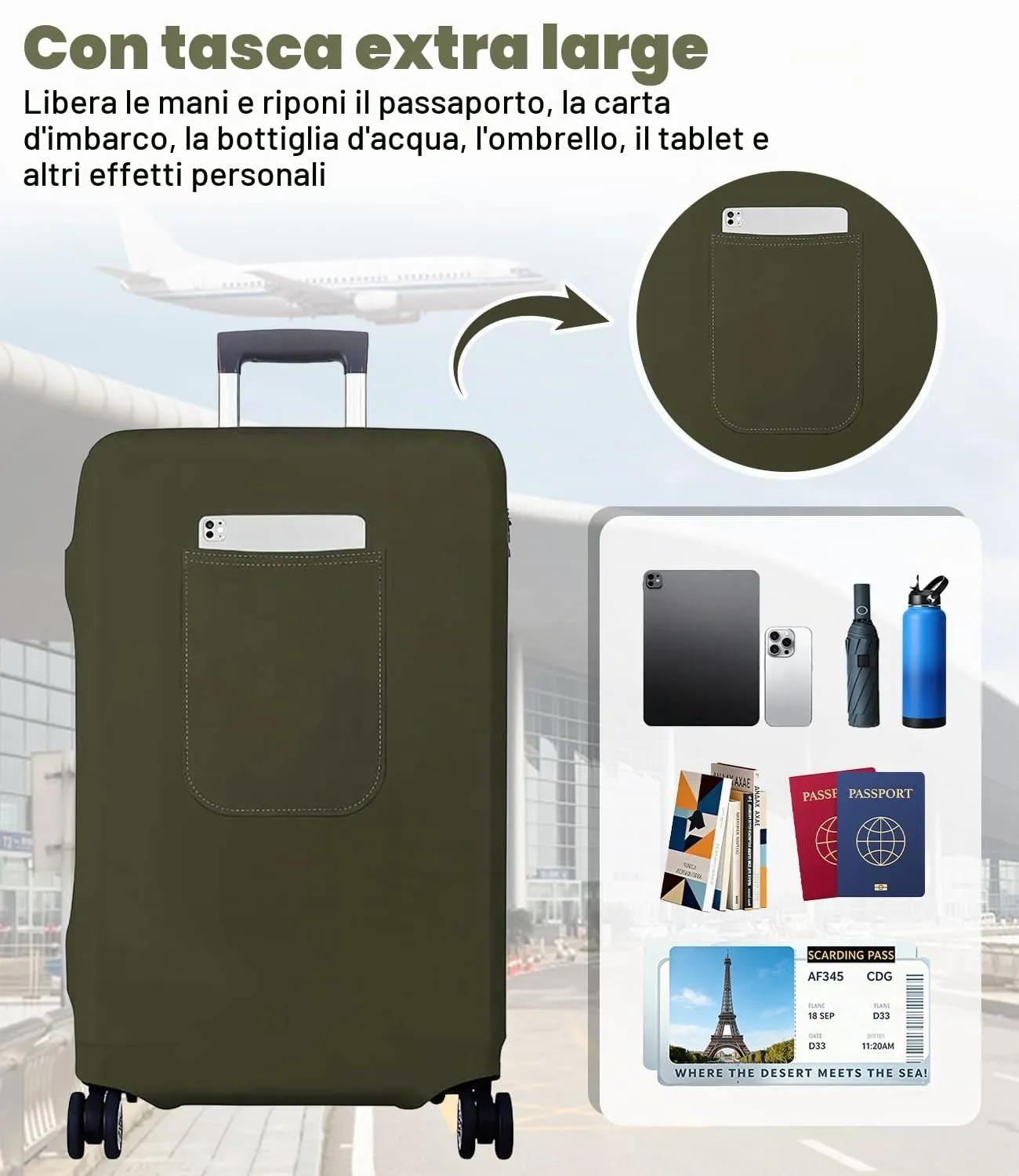 Morbuy Copri Valigia Grande per 29-32 Pollici, Elastica Verde Suitcase Cover con Ampia Tasca, XL Copri Trolley Protector con Cerniera, Antipolvere, Lavabile, Antigraffio - immagine 3