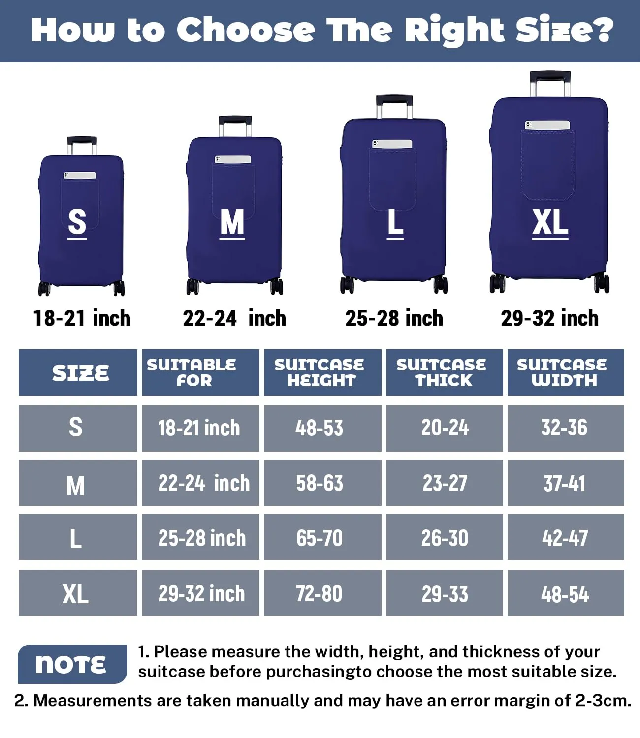 Morbuy Copri Valigia Grande per 25-28 Pollici, Elastica Blu Suitcase Cover con Ampia Tasca, L Copri Trolley Protector con Cerniera, Antipolvere, Lavabile, Antigraffio - immagine 2
