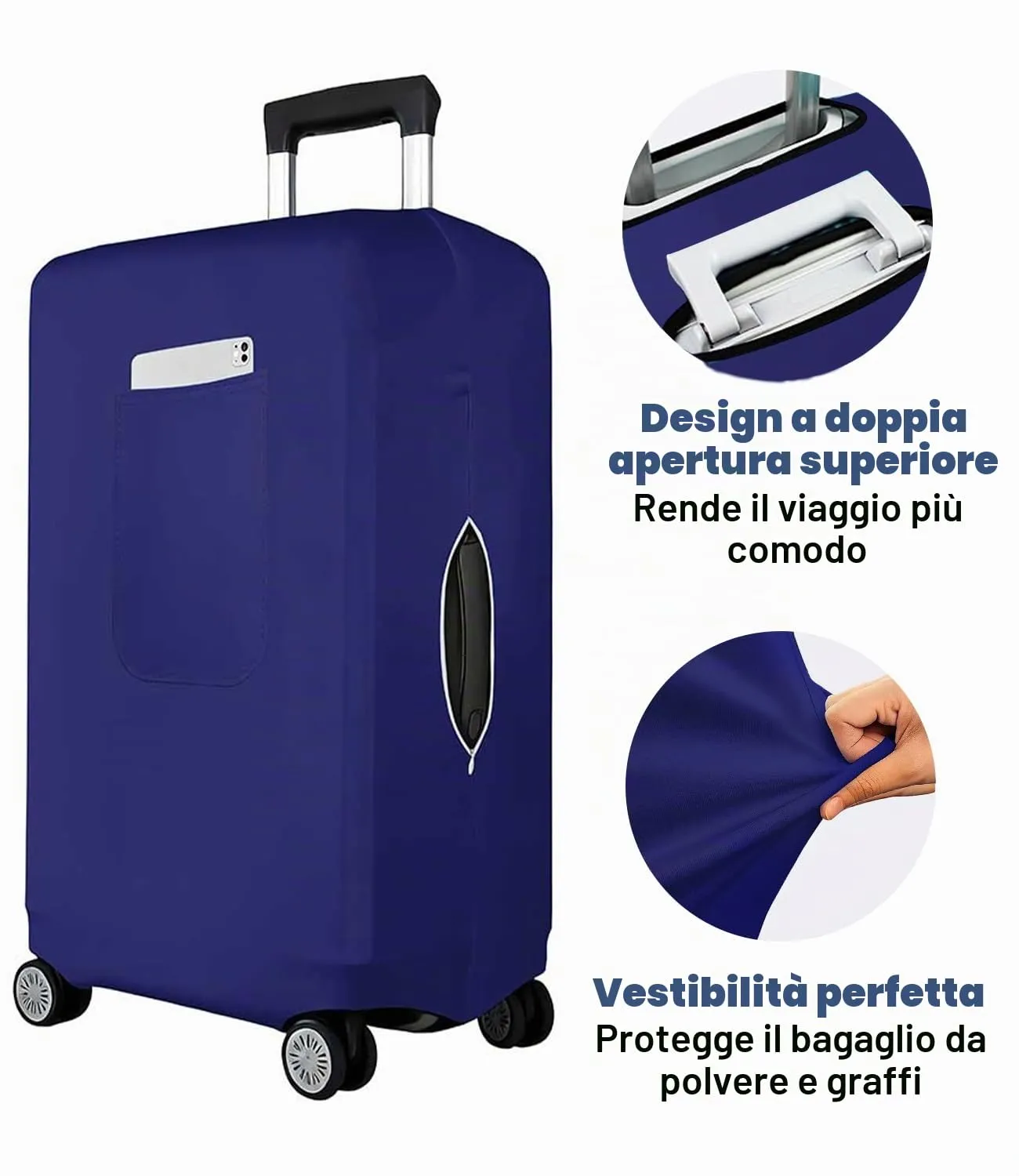 Morbuy Copri Valigia Grande per 25-28 Pollici, Elastica Blu Suitcase Cover con Ampia Tasca, L Copri Trolley Protector con Cerniera, Antipolvere, Lavabile, Antigraffio - immagine 6