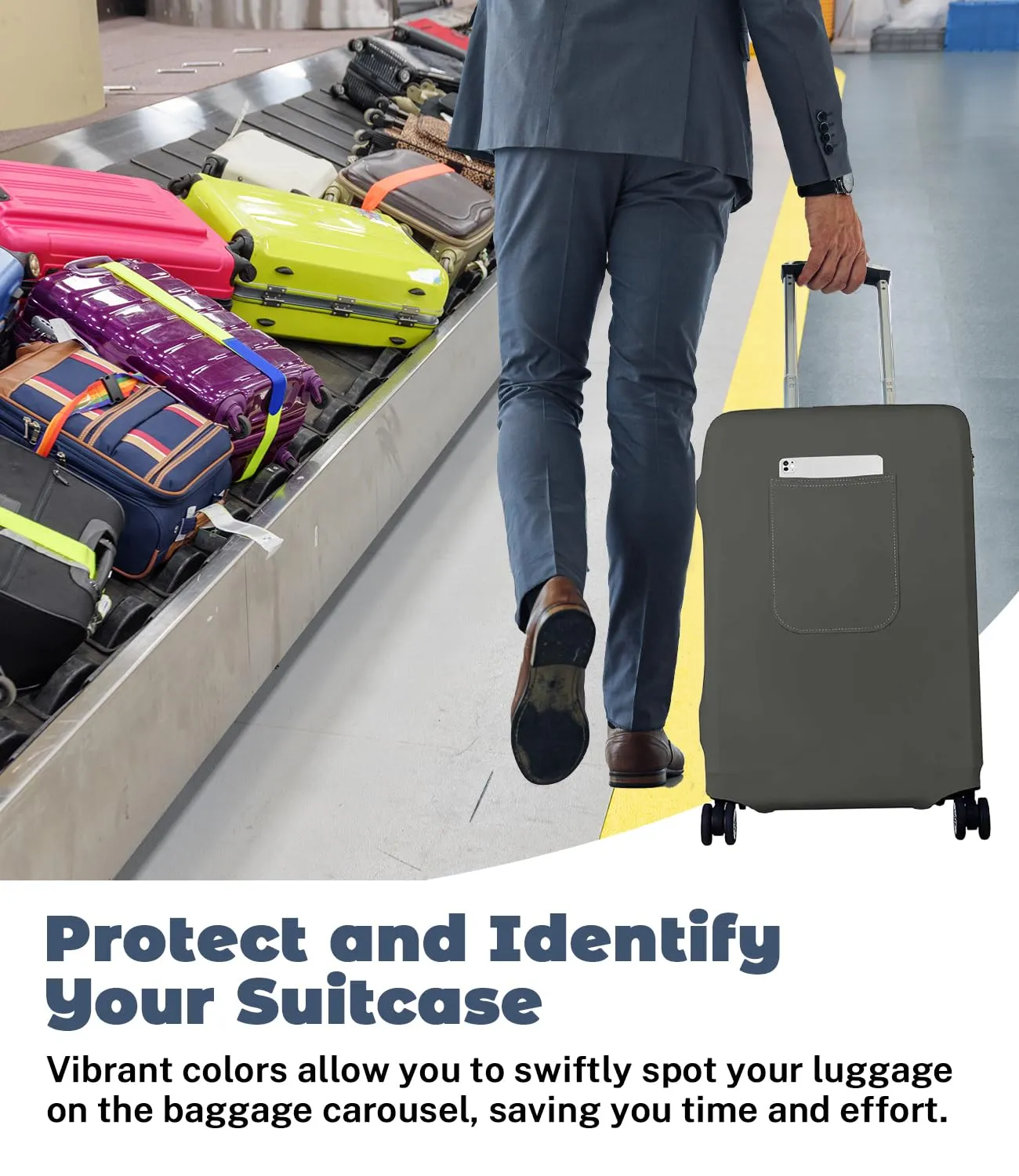 Morbuy Copri Valigia per 18-21 Pollici, Elastica Grigio Suitcase Cover con Ampia Tasca, Copri Trolley Protector con Cerniera, Antipolvere, Lavabile, Antigraffio - immagine 4