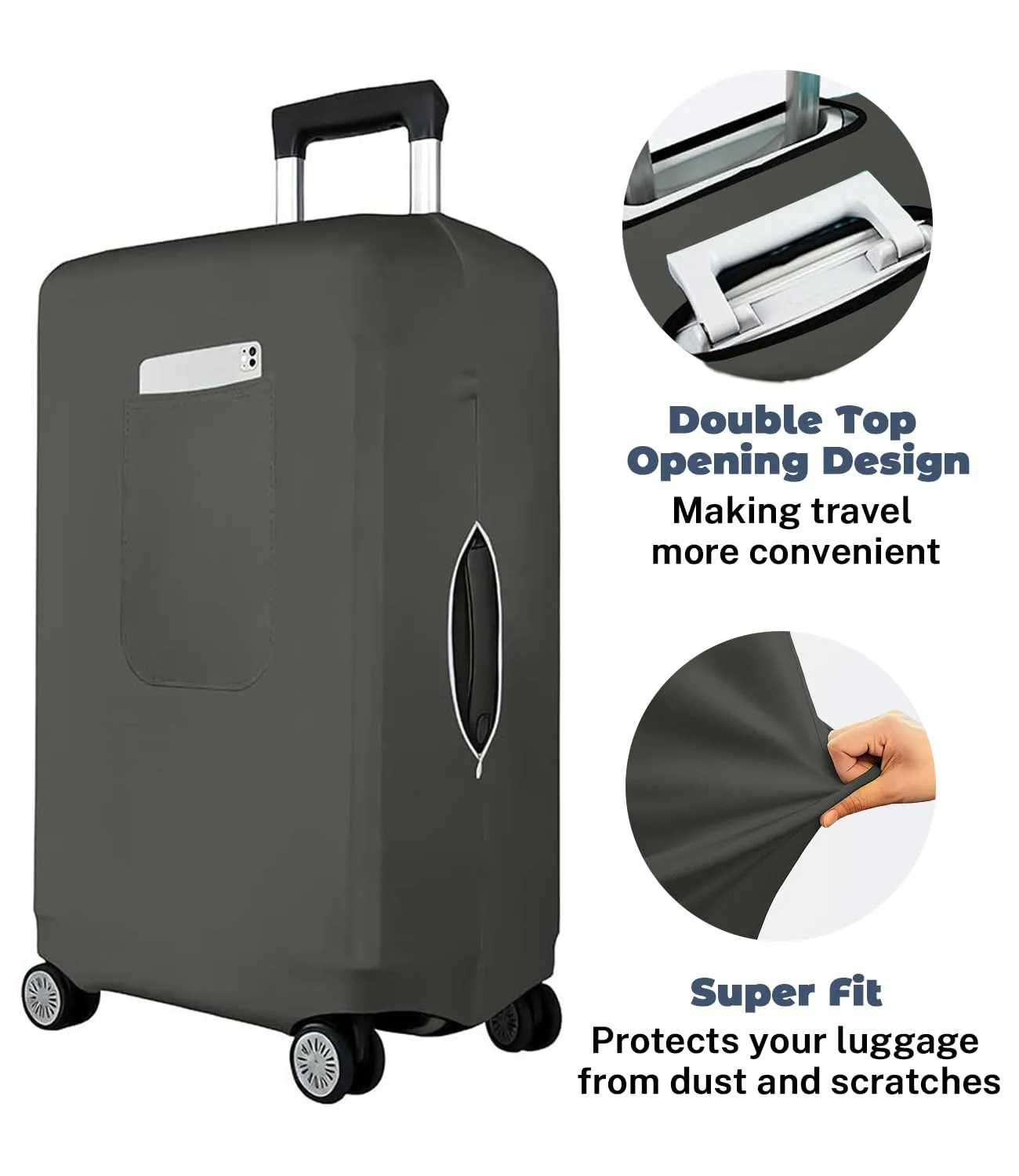 Morbuy Copri Valigia per 18-21 Pollici, Elastica Grigio Suitcase Cover con Ampia Tasca, Copri Trolley Protector con Cerniera, Antipolvere, Lavabile, Antigraffio - immagine 6