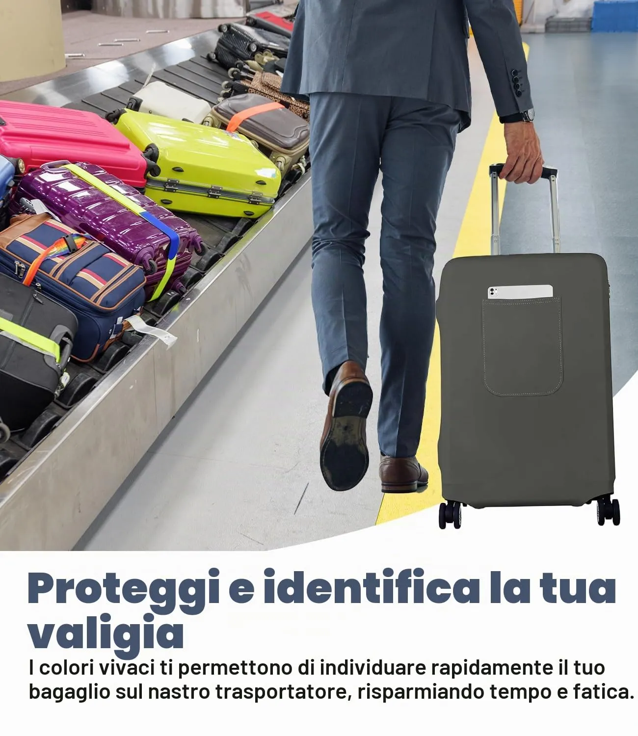 Morbuy Copri Valigia Grande per 29-32 Pollici, Elastica Grigio Suitcase Cover con Ampia Tasca, XL Copri Trolley Protector con Cerniera, Antipolvere, Lavabile, Antigraffio - immagine 4