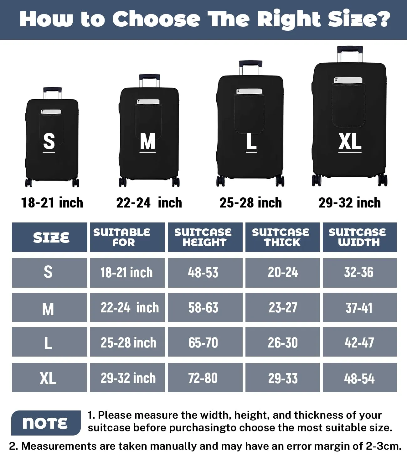 Morbuy Copri Valigia Media per 22-24 Pollici, Elastica Nero Suitcase Cover con Ampia Tasca, Copri Trolley Protector con Cerniera, Antipolvere, Lavabile, Antigraffio - immagine 2