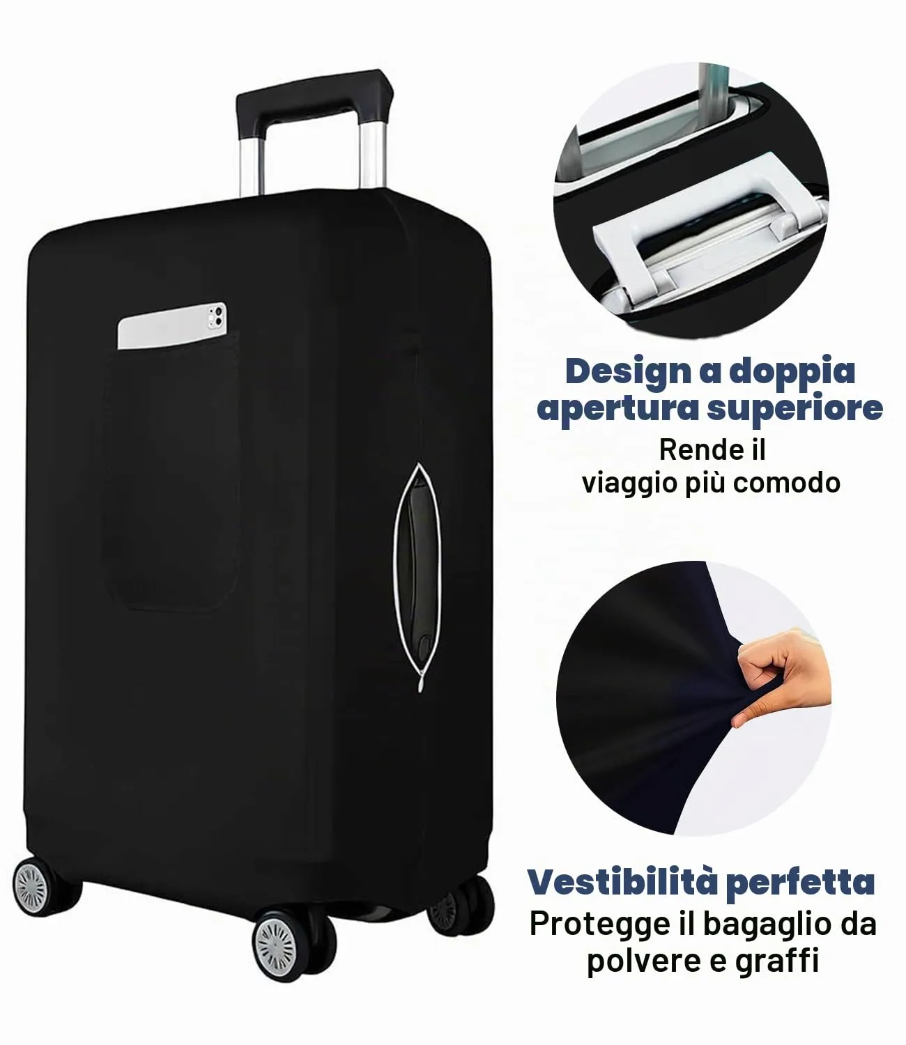 Morbuy Copri Valigia Media per 22-24 Pollici, Elastica Nero Suitcase Cover con Ampia Tasca, Copri Trolley Protector con Cerniera, Antipolvere, Lavabile, Antigraffio - immagine 6
