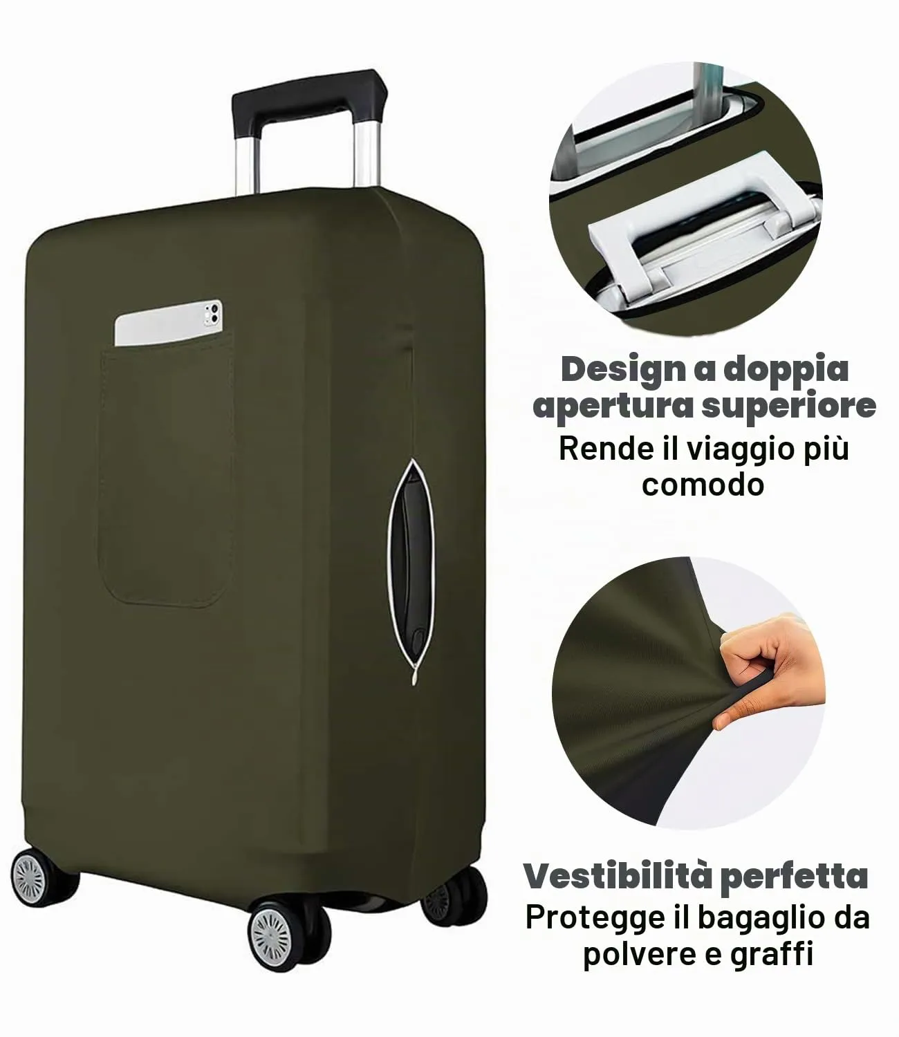 Morbuy Copri Valigia Grande per 25-28 Pollici, Elastica Verde Suitcase Cover con Ampia Tasca, L Copri Trolley Protector con Cerniera, Antipolvere, Lavabile, Antigraffio - immagine 6