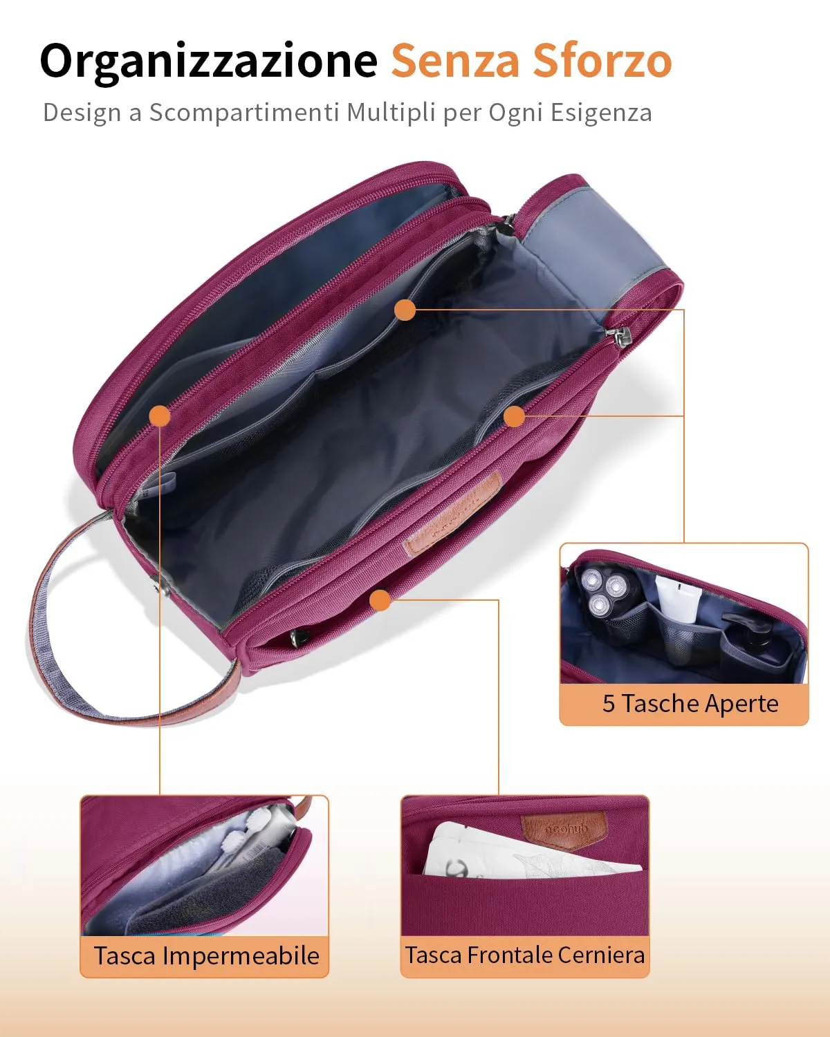 ECOHUB Beauty Case da Viaggio Portatile per Uomo con Tasca Impermeabile - immagine 6