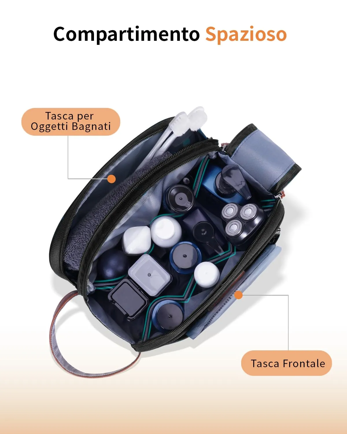 ECOHUB Beauty Case da Viaggio Portatile per Uomo con Tasca Impermeabile - immagine 3
