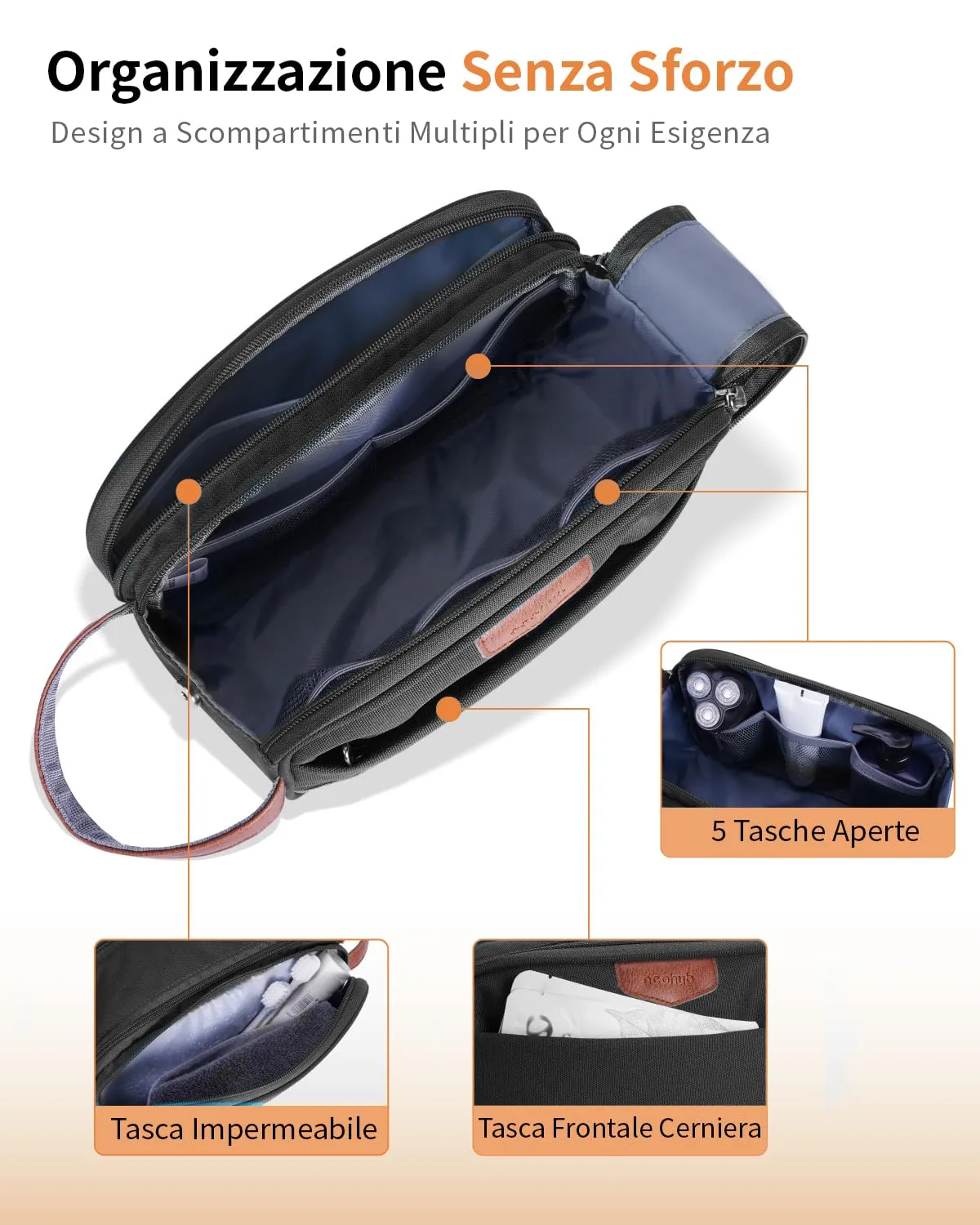 ECOHUB Beauty Case da Viaggio Portatile per Uomo con Tasca Impermeabile - immagine 6