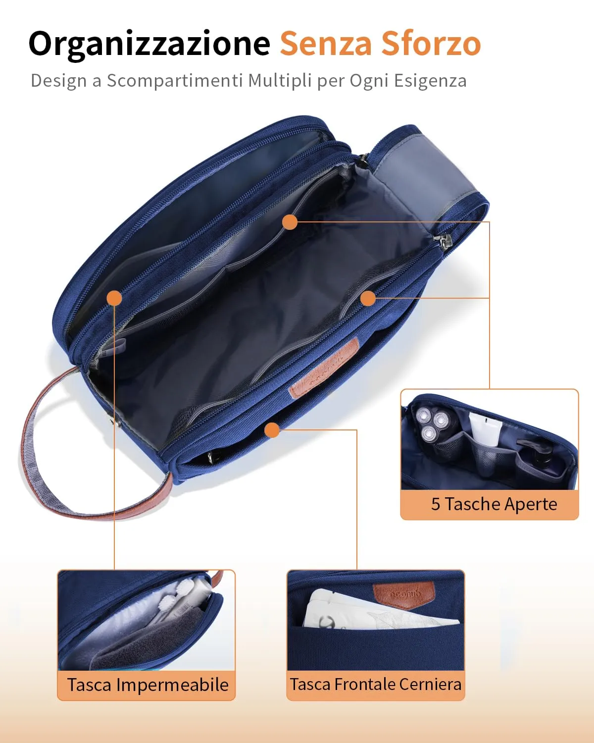 ECOHUB Beauty Case da Viaggio Portatile per Uomo con Tasca Impermeabile - immagine 6