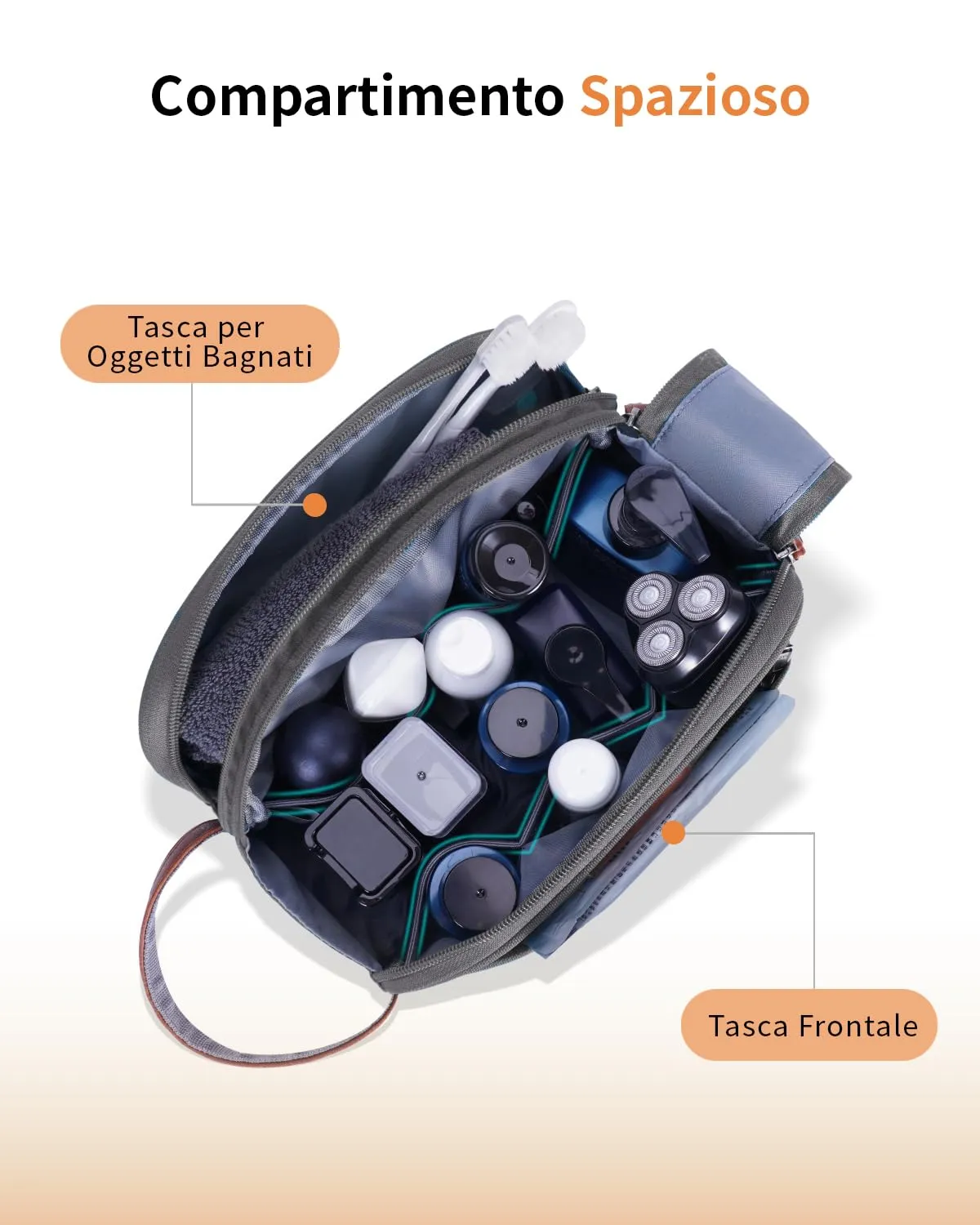 ECOHUB Beauty Case da Viaggio Portatile per Uomo con Tasca Impermeabile - immagine 3