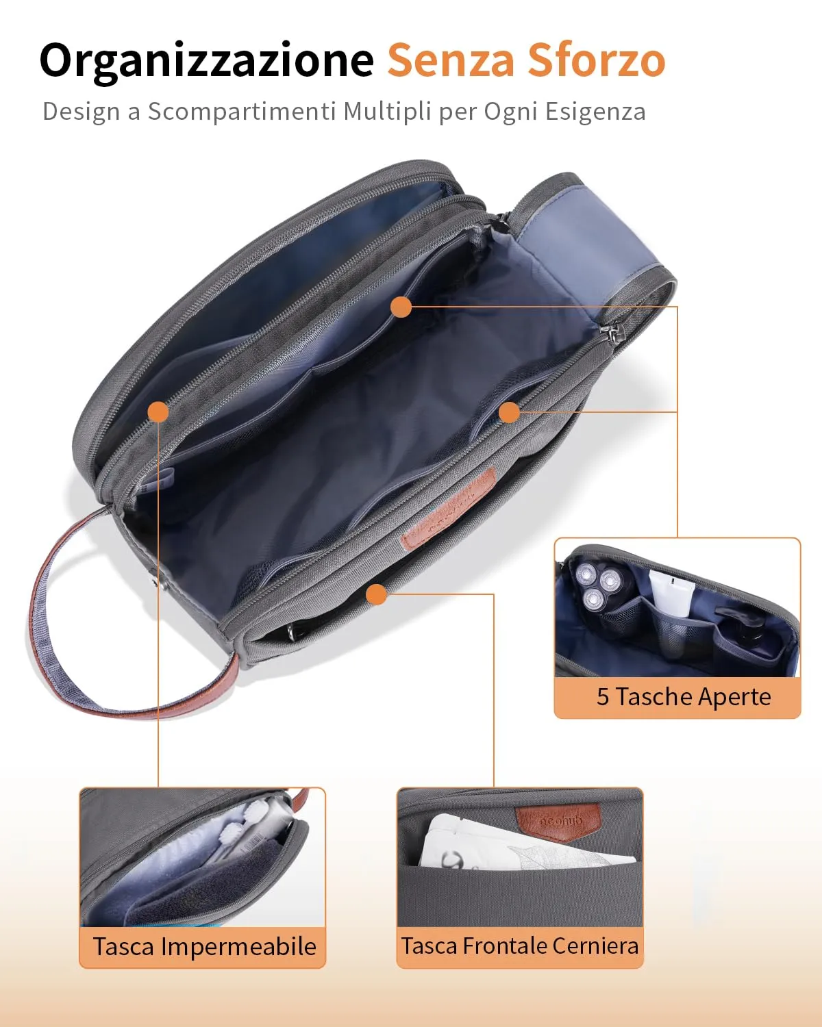 ECOHUB Beauty Case da Viaggio Portatile per Uomo con Tasca Impermeabile - immagine 6