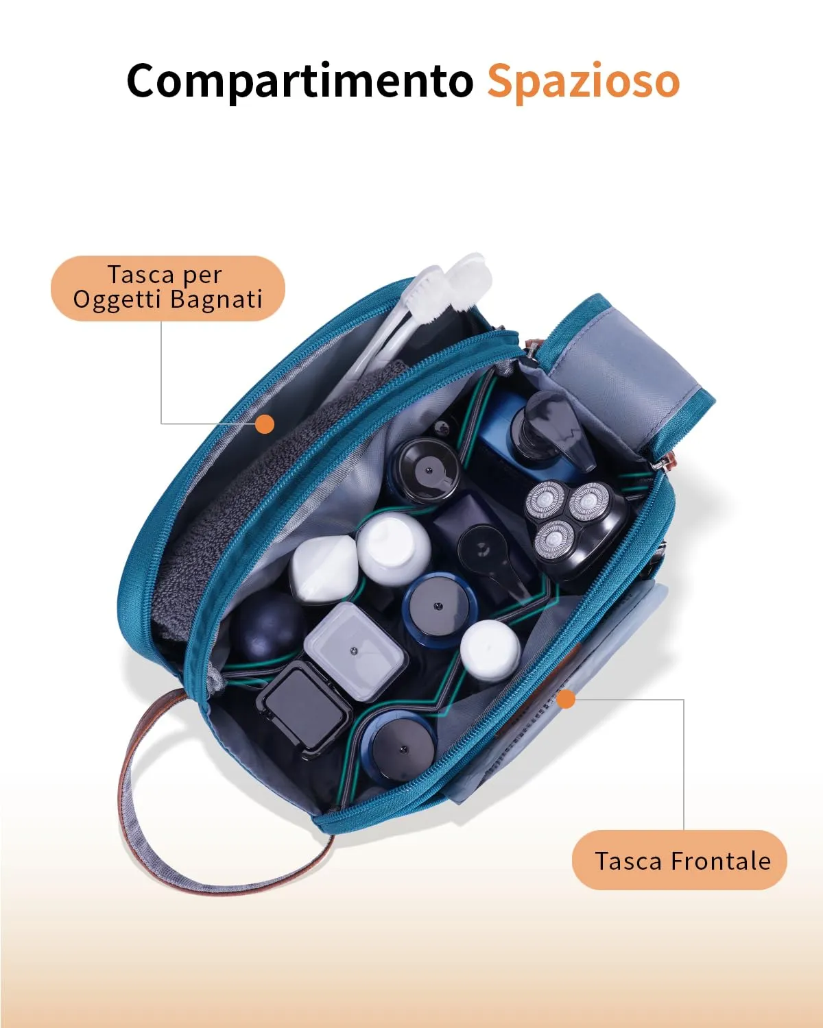 ECOHUB Beauty Case da Viaggio Portatile per Uomo con Tasca Impermeabile - immagine 3