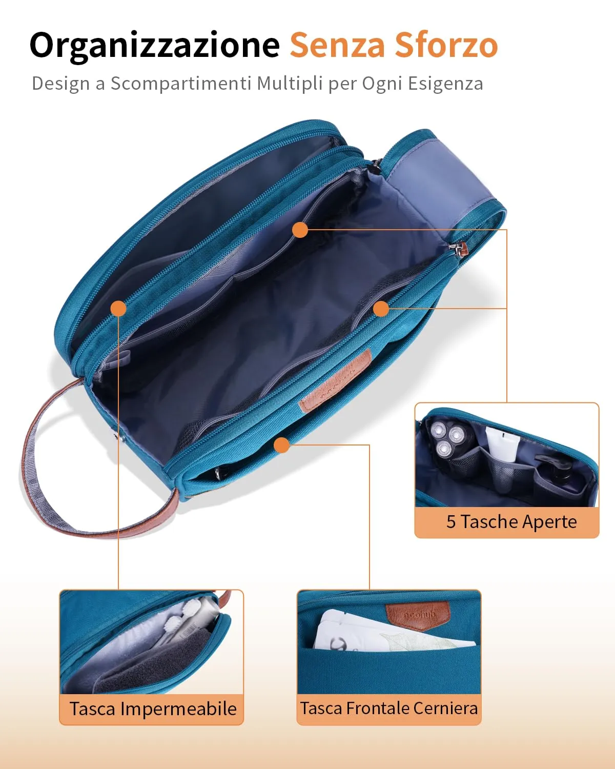 ECOHUB Beauty Case da Viaggio Portatile per Uomo con Tasca Impermeabile - immagine 6