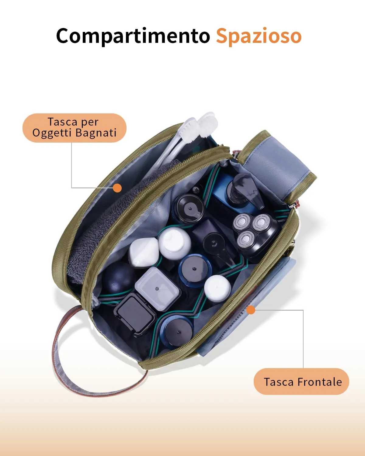 ECOHUB Beauty Case da Viaggio Portatile per Uomo con Tasca Impermeabile - immagine 3