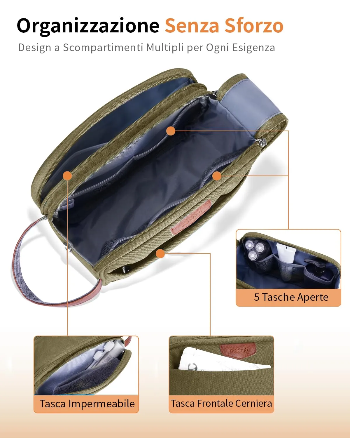 ECOHUB Beauty Case da Viaggio Portatile per Uomo con Tasca Impermeabile - immagine 6