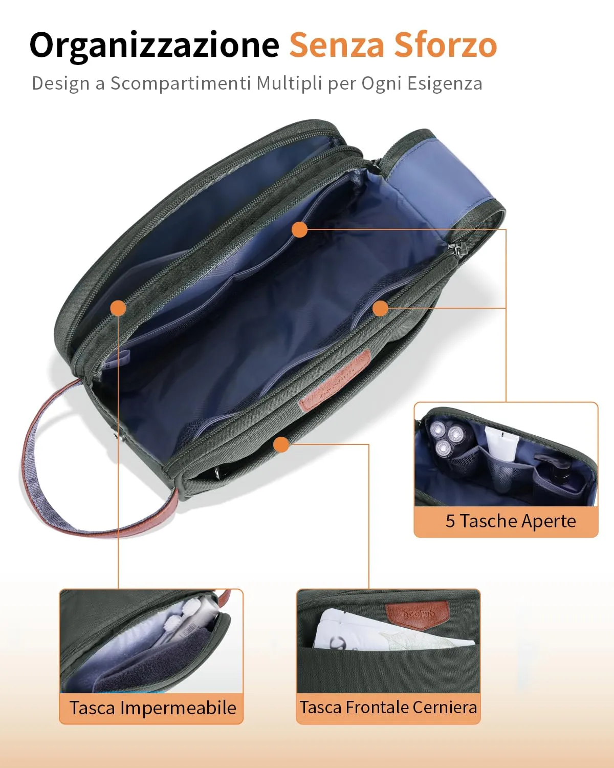 ECOHUB Beauty Case da Viaggio Portatile per Uomo con Tasca Impermeabile - immagine 6