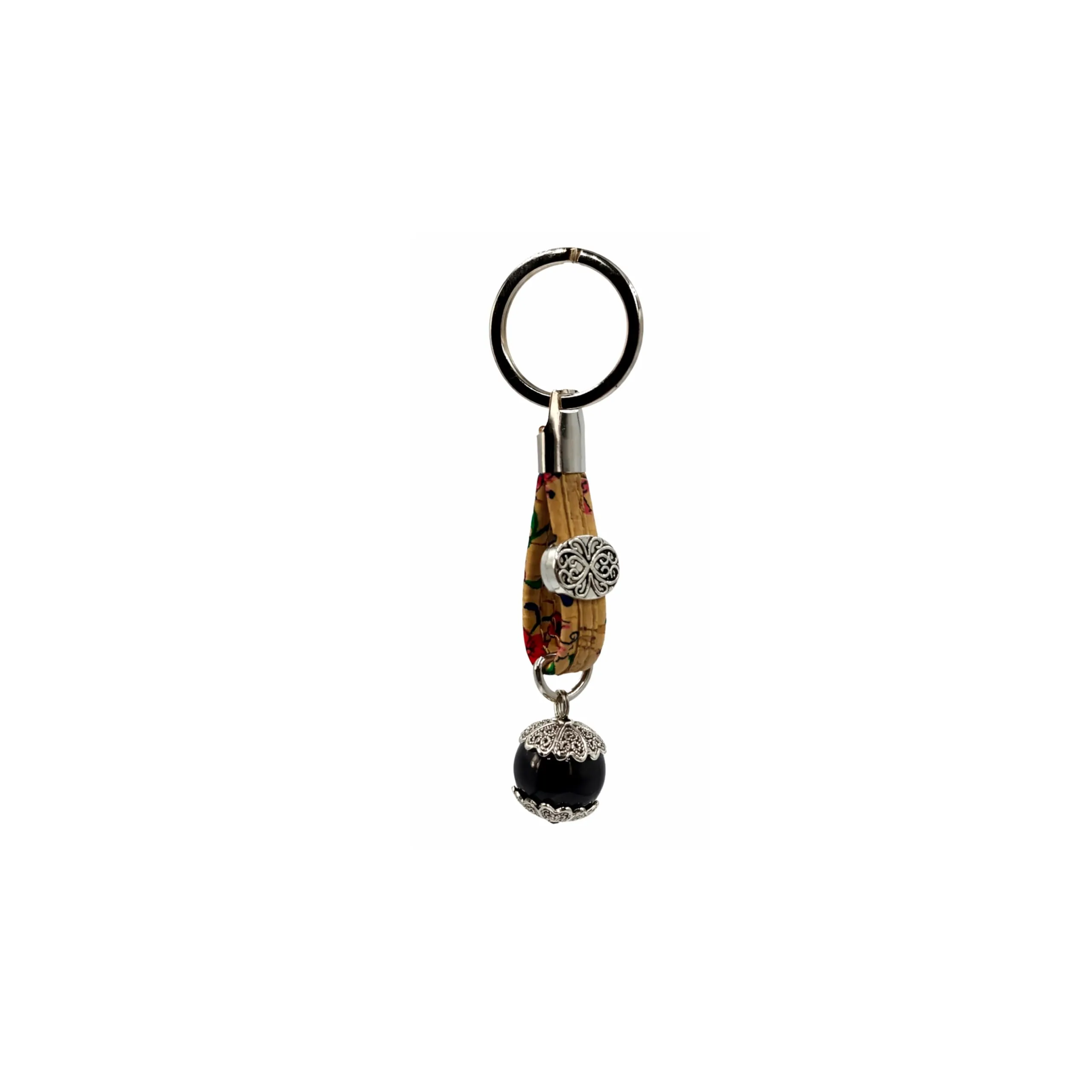 Tesori di Sardegna Portachiavi Portafortuna Sardo Su Coccu realizzato in Sughero Pietra Onice e Metallo Portachiavi Amuleto Unisex Originale idea regalo per Donna e Uomo - immagine 1