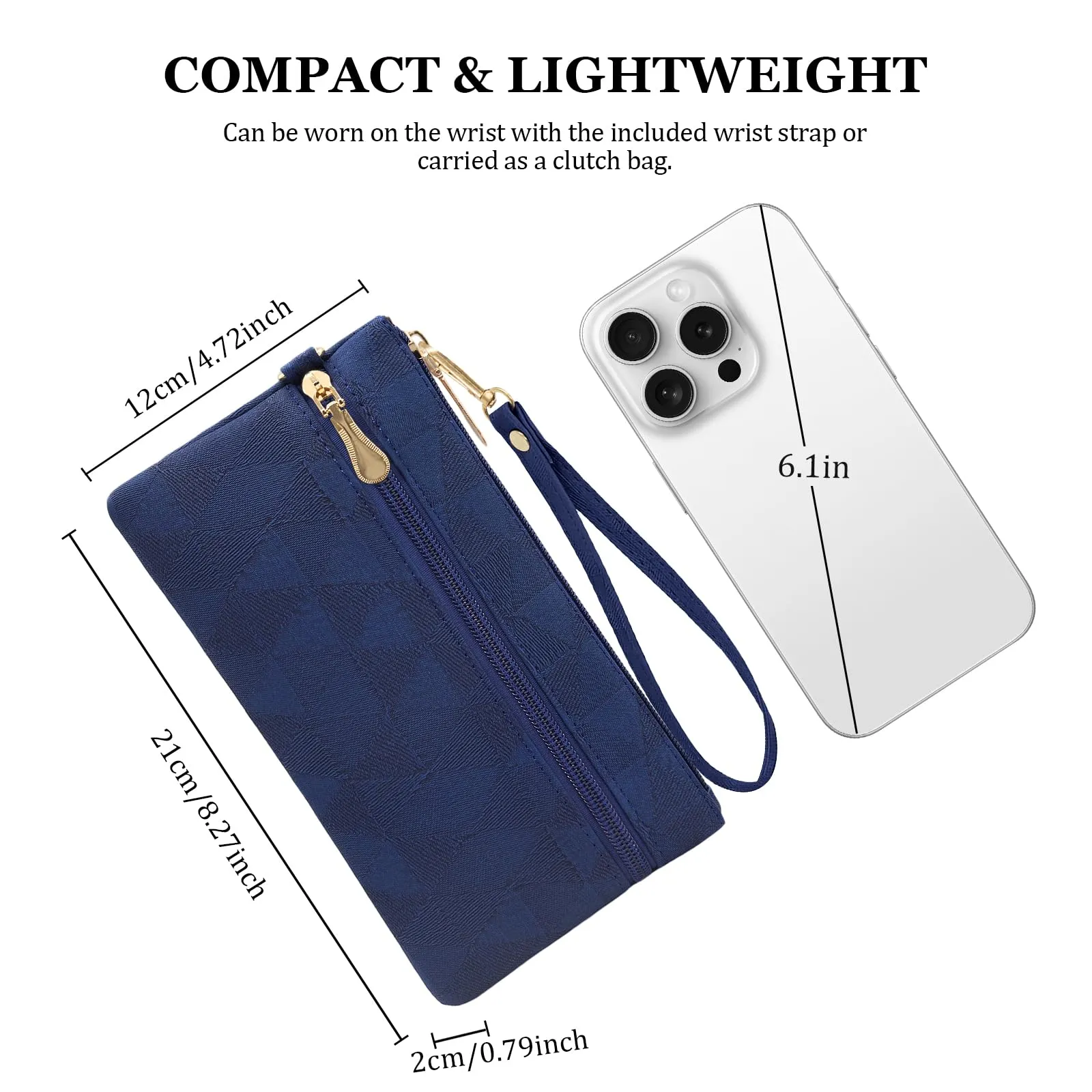 LJCZKA Portafoglio da Polso Pelle Donna Pochette da Polso Zip Grande Capacità Frizione Cellulare Porta Carte con Cinturino da Polso, Portachiavi (Blu-2) - immagine 3