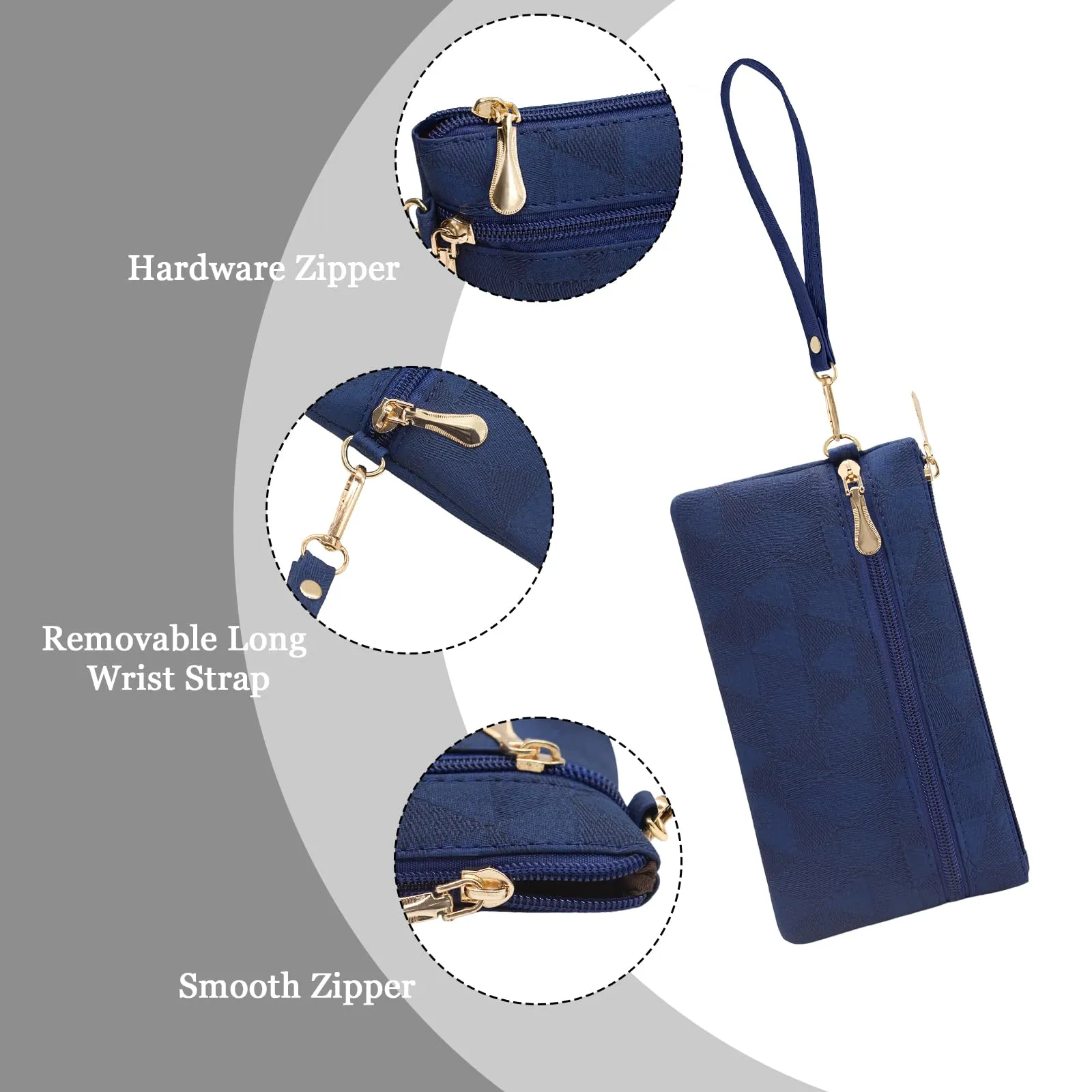 LJCZKA Portafoglio da Polso Pelle Donna Pochette da Polso Zip Grande Capacità Frizione Cellulare Porta Carte con Cinturino da Polso, Portachiavi (Blu-2) - immagine 5