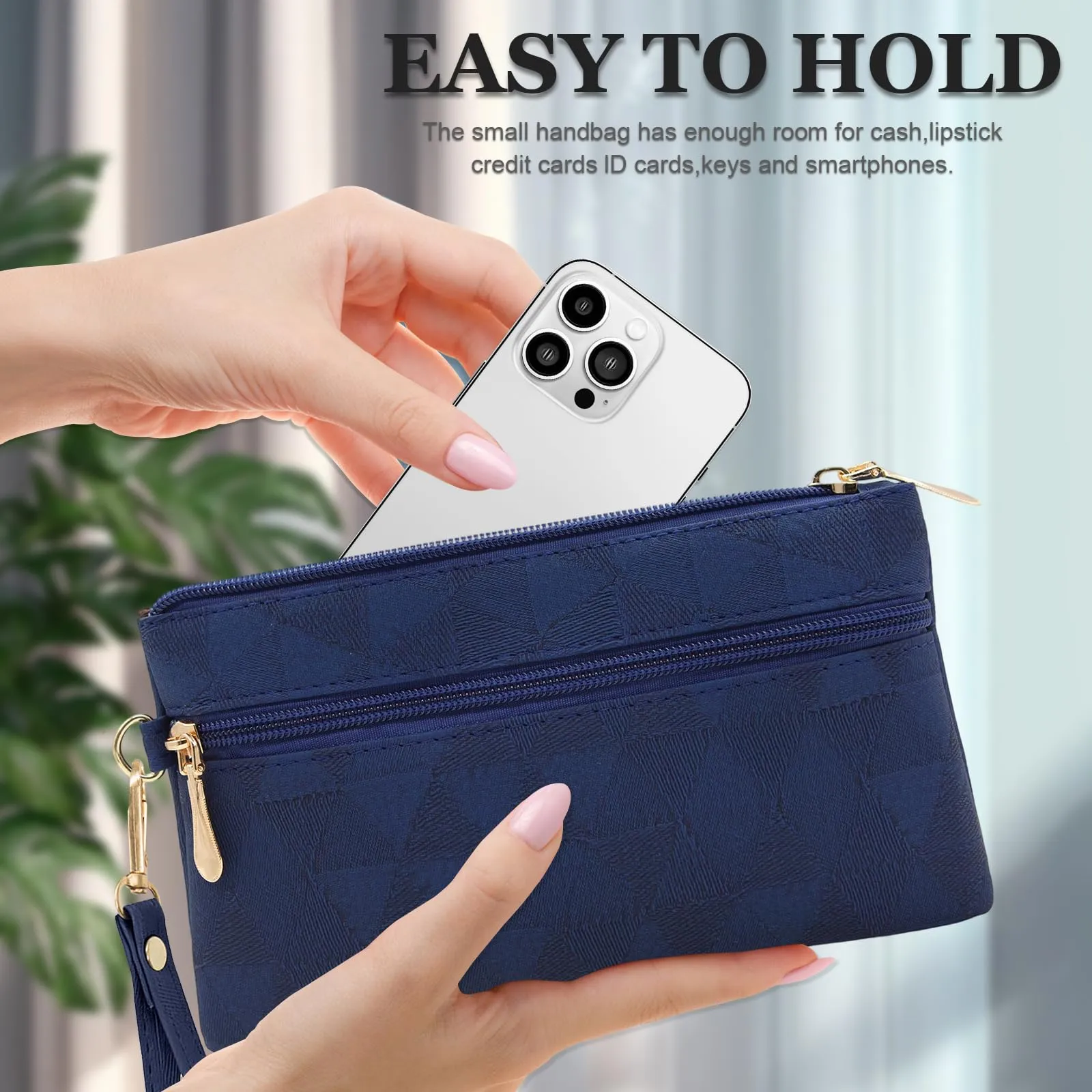 LJCZKA Portafoglio da Polso Pelle Donna Pochette da Polso Zip Grande Capacità Frizione Cellulare Porta Carte con Cinturino da Polso, Portachiavi (Blu-2) - immagine 6