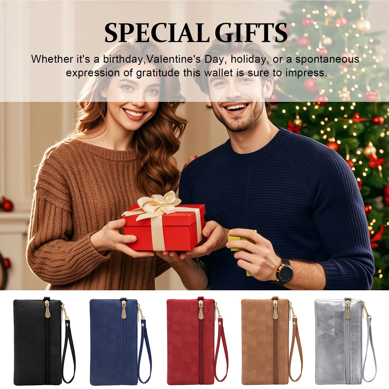 LJCZKA Portafoglio da Polso Pelle Donna Pochette da Polso Zip Grande Capacità Frizione Cellulare Porta Carte con Cinturino da Polso, Portachiavi (Blu-2) - immagine 8