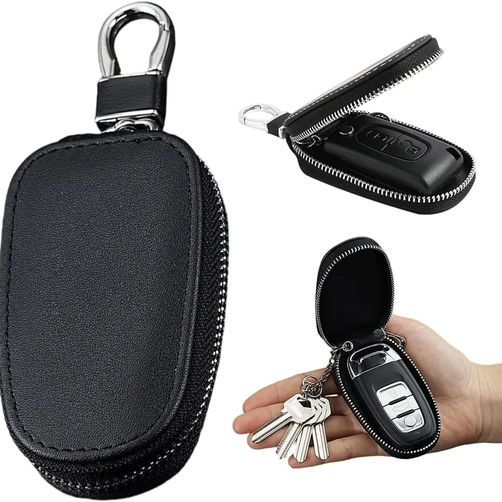 KAHZOR 1 Pezzo Portachiavi Auto, Portachiavi Pelle, Portachiavi Uomo, Custodia Porta Chiavi con Chiusura a Cerniera e Gancio in Metallo, Porta Chiavi Universale per Auto, Casa e Ufficio - immagine 1