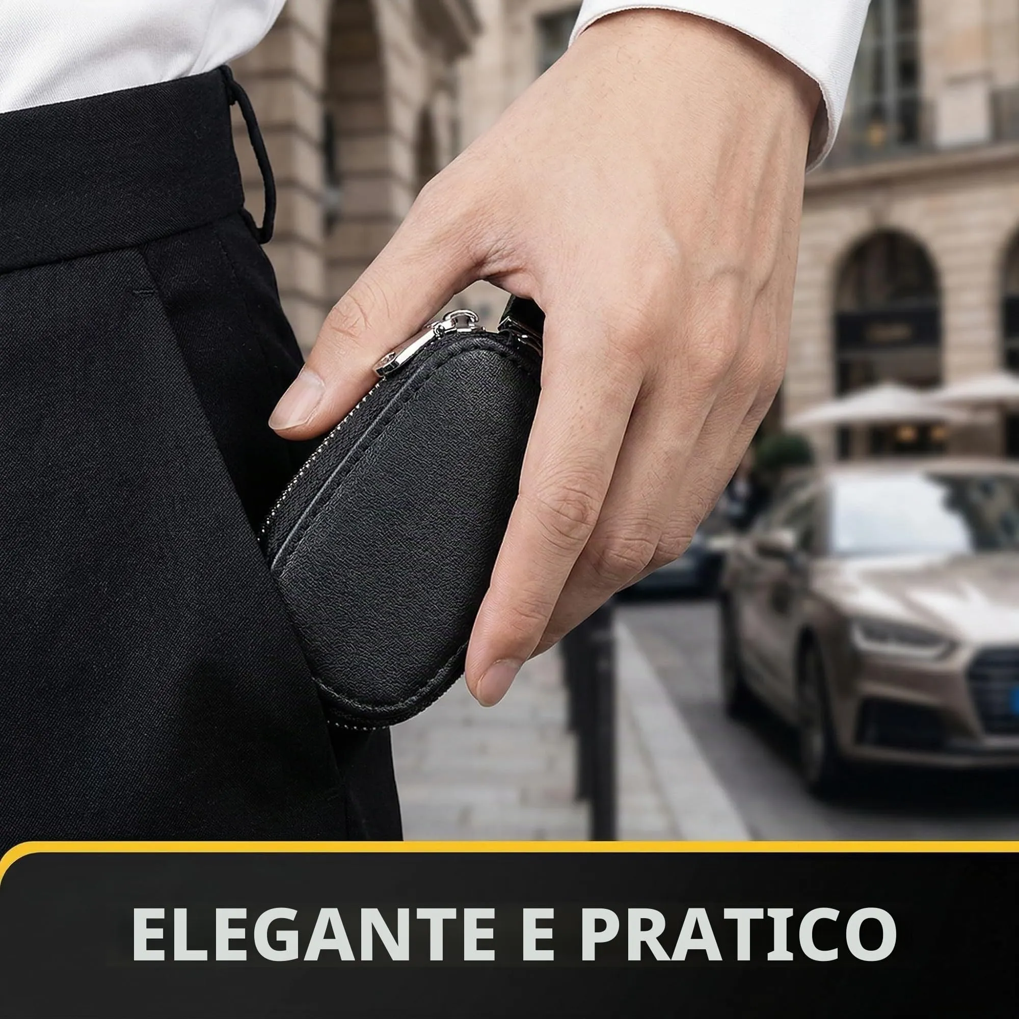 KAHZOR 1 Pezzo Portachiavi Auto, Portachiavi Pelle, Portachiavi Uomo, Custodia Porta Chiavi con Chiusura a Cerniera e Gancio in Metallo, Porta Chiavi Universale per Auto, Casa e Ufficio - immagine 3