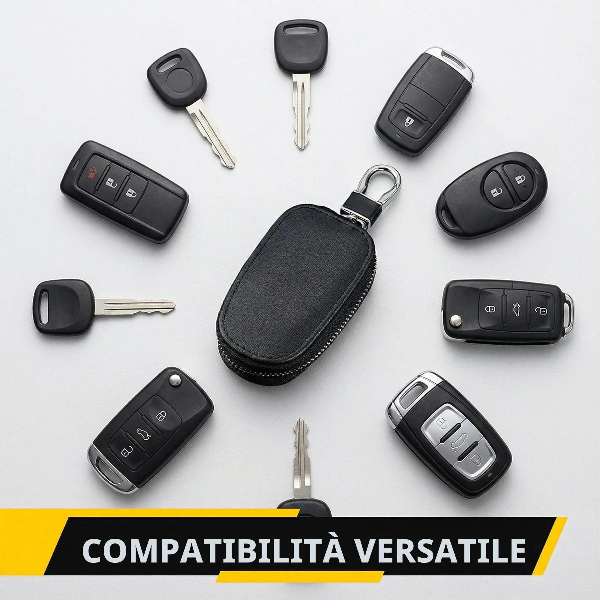 KAHZOR 1 Pezzo Portachiavi Auto, Portachiavi Pelle, Portachiavi Uomo, Custodia Porta Chiavi con Chiusura a Cerniera e Gancio in Metallo, Porta Chiavi Universale per Auto, Casa e Ufficio - immagine 4