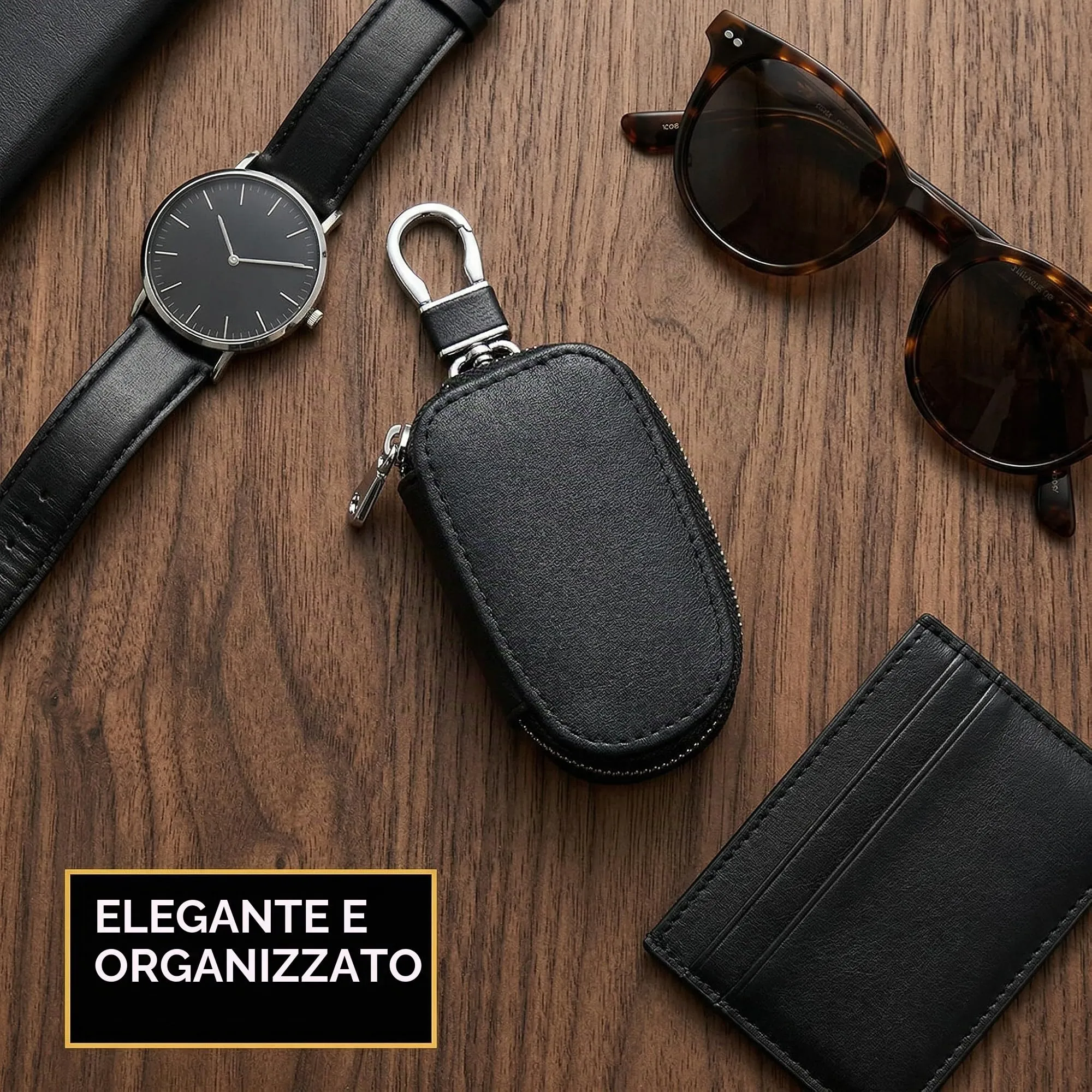 KAHZOR 1 Pezzo Portachiavi Auto, Portachiavi Pelle, Portachiavi Uomo, Custodia Porta Chiavi con Chiusura a Cerniera e Gancio in Metallo, Porta Chiavi Universale per Auto, Casa e Ufficio - immagine 6