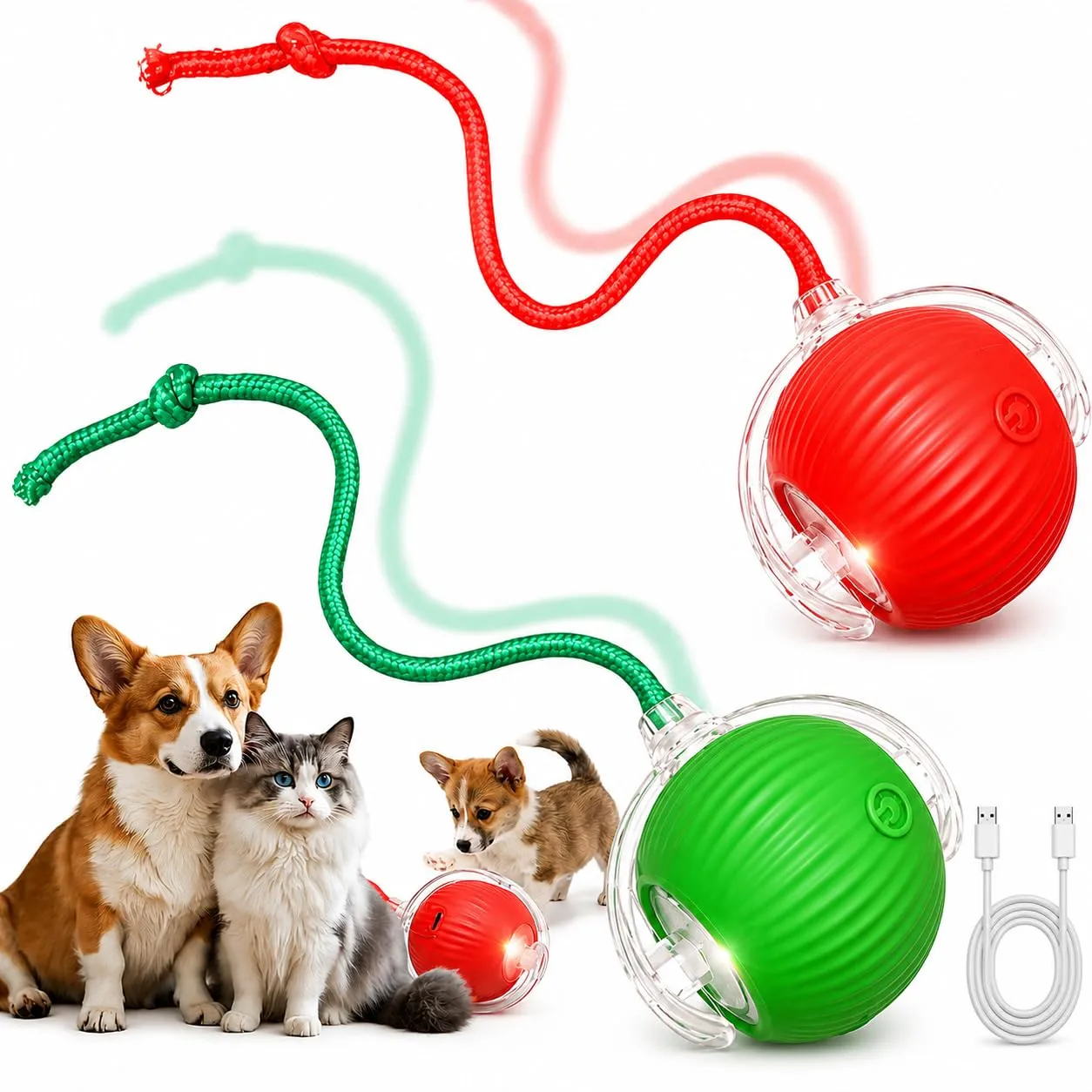 2 Pezzi Giocattolo Interattivo per Gatti e Cani,Palla Rotante Elettrica Intelligente a 3 Modalità,Palla Automatica Ricaricabile Anti Stress,Pallina da Gioco per Animali Domestici Casa (Rosso e Verde) - immagine 1