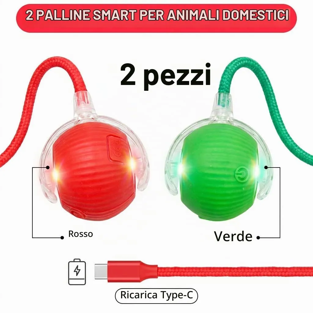 2 Pezzi Giocattolo Interattivo per Gatti e Cani,Palla Rotante Elettrica Intelligente a 3 Modalità,Palla Automatica Ricaricabile Anti Stress,Pallina da Gioco per Animali Domestici Casa (Rosso e Verde) - immagine 2