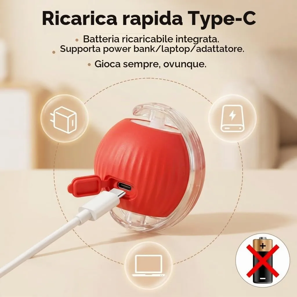 2 Pezzi Giocattolo Interattivo per Gatti e Cani,Palla Rotante Elettrica Intelligente a 3 Modalità,Palla Automatica Ricaricabile Anti Stress,Pallina da Gioco per Animali Domestici Casa (Rosso e Verde) - immagine 4