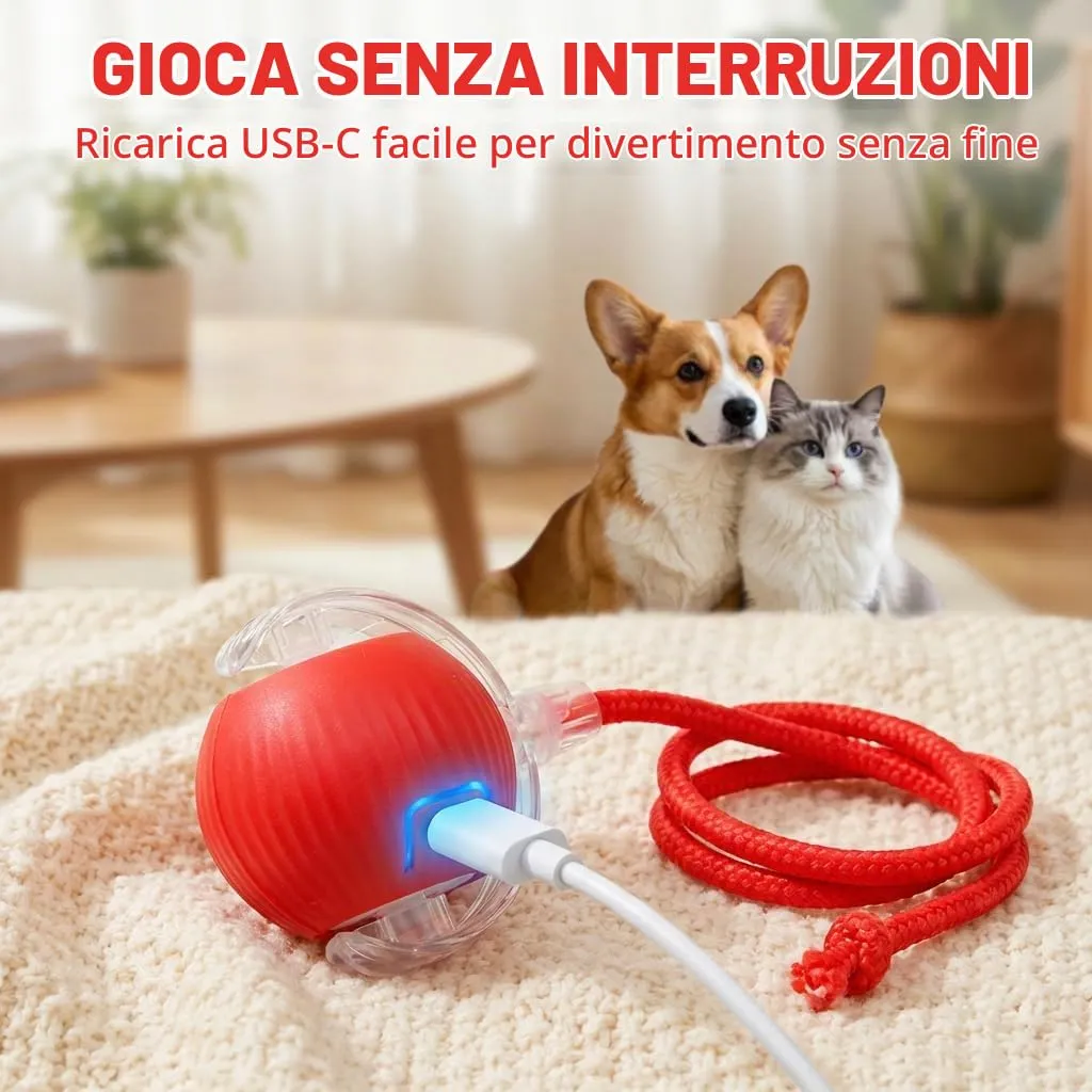 2 Pezzi Giocattolo Interattivo per Gatti e Cani,Palla Rotante Elettrica Intelligente a 3 Modalità,Palla Automatica Ricaricabile Anti Stress,Pallina da Gioco per Animali Domestici Casa (Rosso e Verde) - immagine 5
