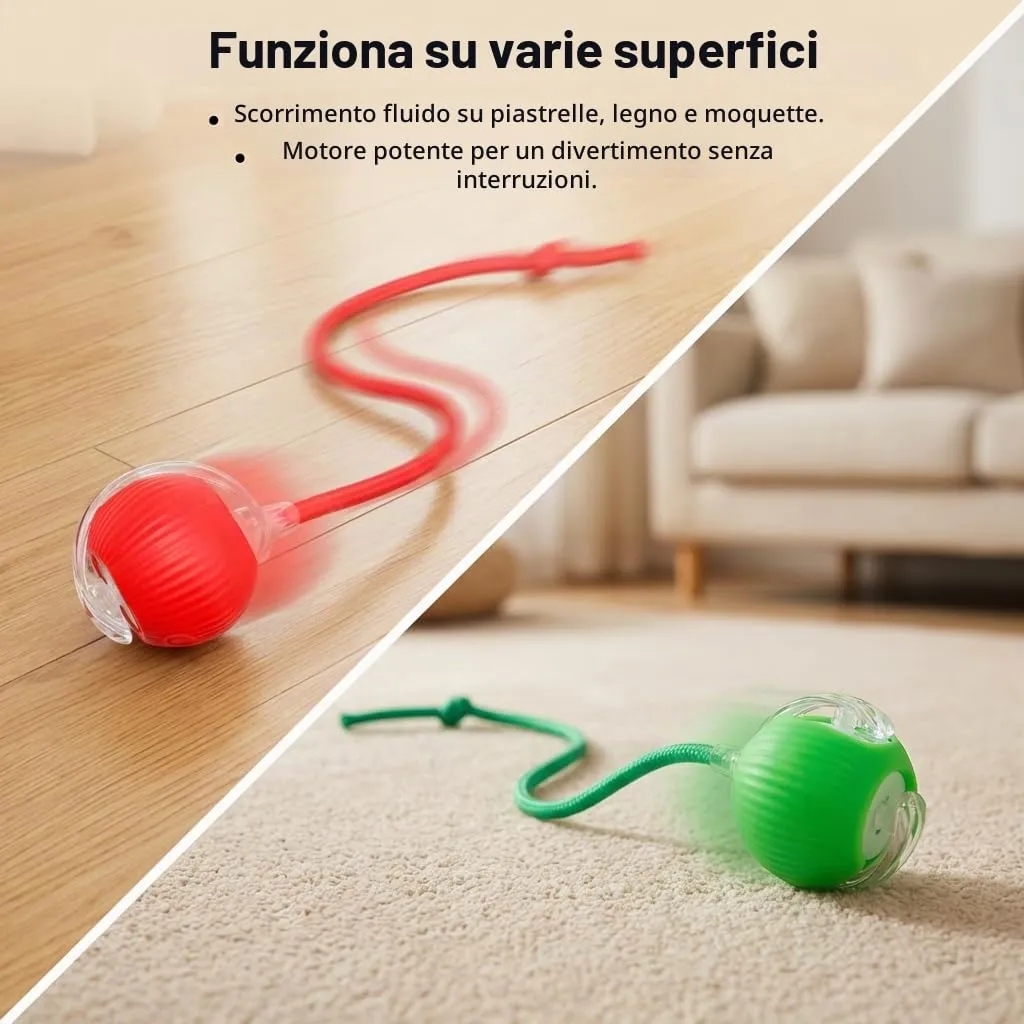 2 Pezzi Giocattolo Interattivo per Gatti e Cani,Palla Rotante Elettrica Intelligente a 3 Modalità,Palla Automatica Ricaricabile Anti Stress,Pallina da Gioco per Animali Domestici Casa (Rosso e Verde) - immagine 6