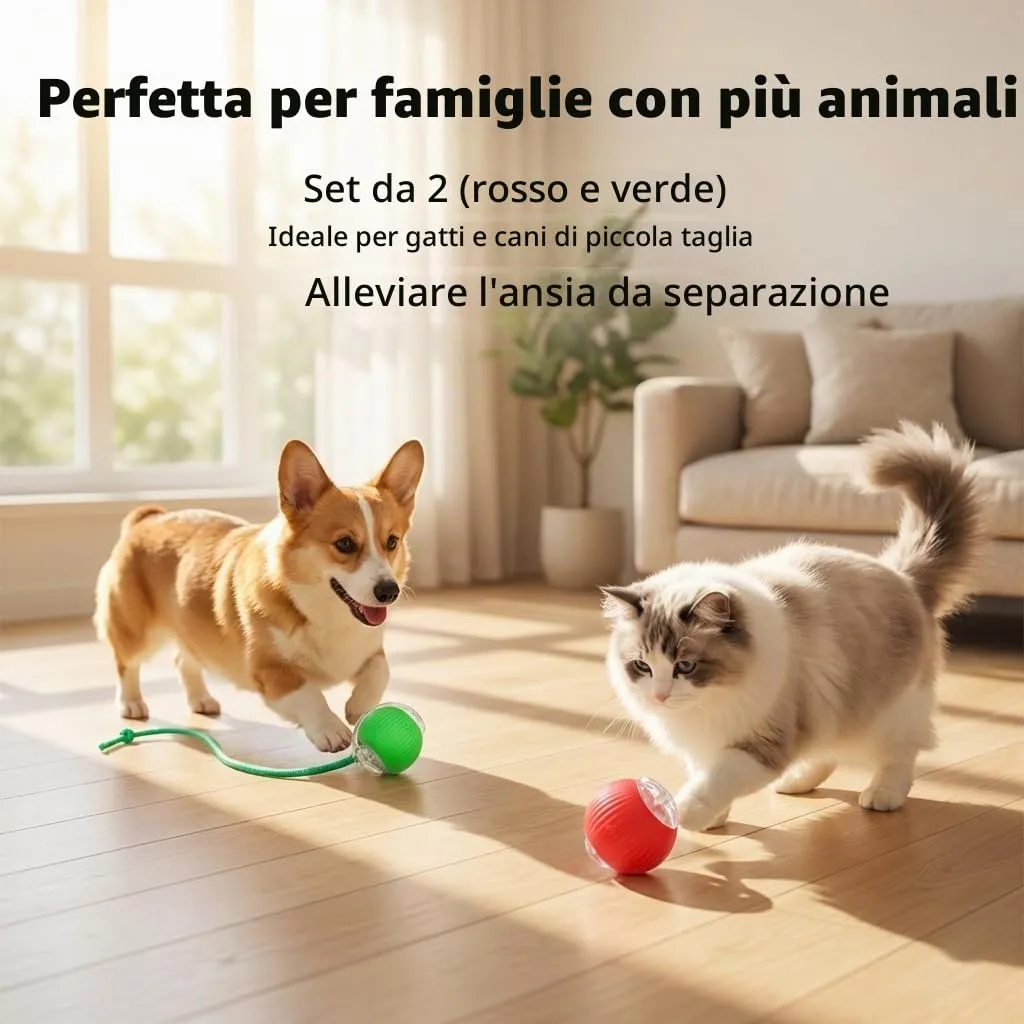 2 Pezzi Giocattolo Interattivo per Gatti e Cani,Palla Rotante Elettrica Intelligente a 3 Modalità,Palla Automatica Ricaricabile Anti Stress,Pallina da Gioco per Animali Domestici Casa (Rosso e Verde) - immagine 7