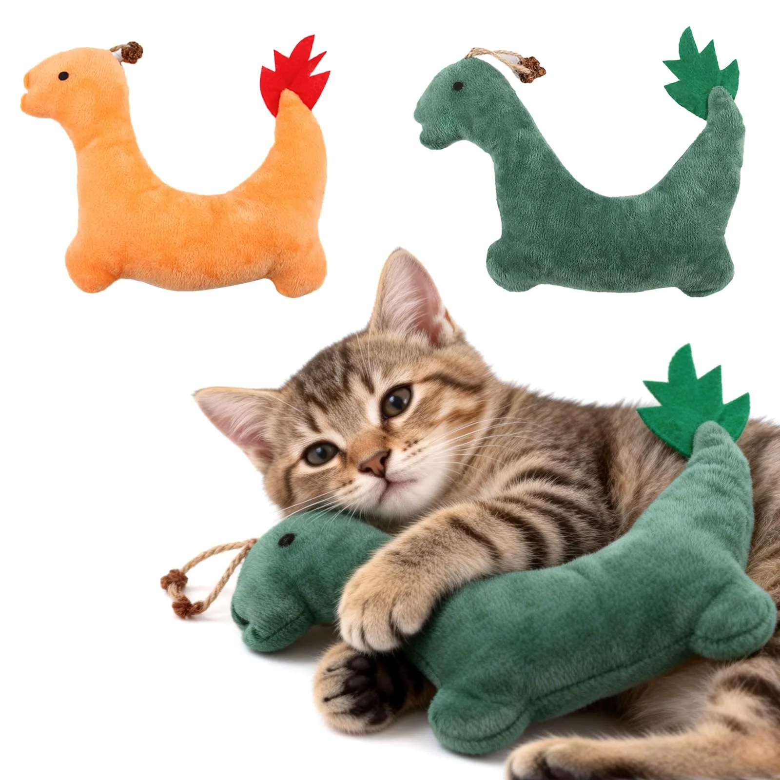 BSITSSS 2 Pezzi Giocattolo Catnip per Gatti, Piccolo Drago Fuoco Erba Gatta Giochi, Adorabile Verde e Arancione Drago Fuoco Peluche Cuscini per Pulizia dei Denti Coccolare e Giocare - immagine 1