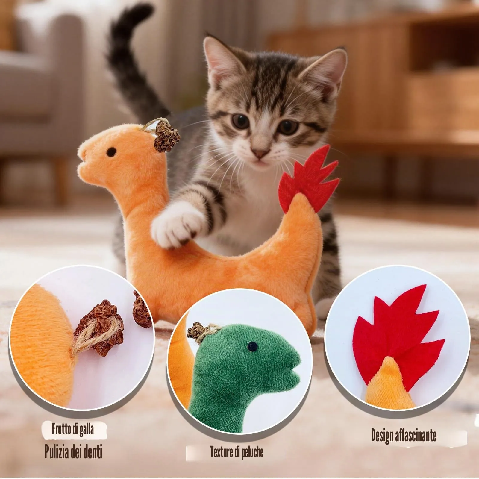 BSITSSS 2 Pezzi Giocattolo Catnip per Gatti, Piccolo Drago Fuoco Erba Gatta Giochi, Adorabile Verde e Arancione Drago Fuoco Peluche Cuscini per Pulizia dei Denti Coccolare e Giocare - immagine 4