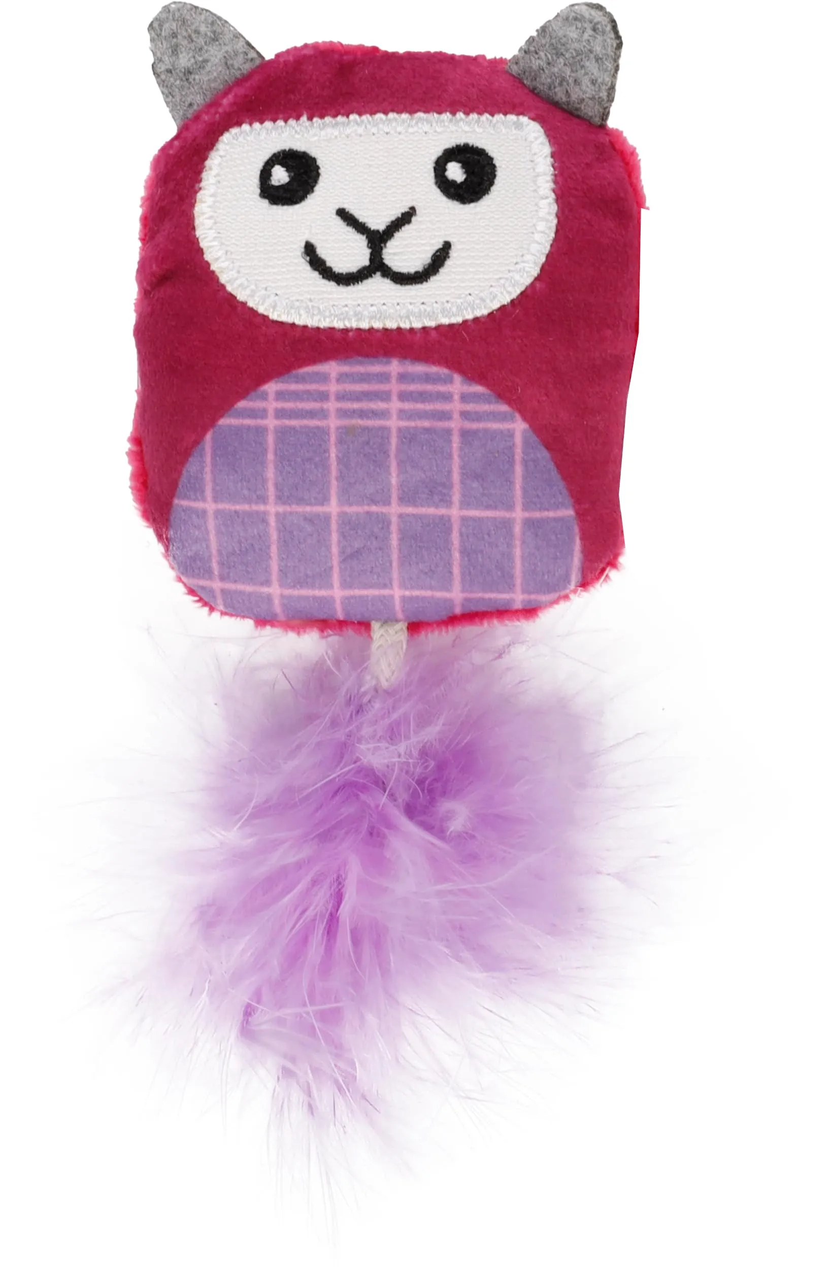 Flamingo giochi per gatti - alpaca Prali viola - con piume ed erba gatta - gioco interattivo per gatti - 6x2,8x12cm - immagine 2