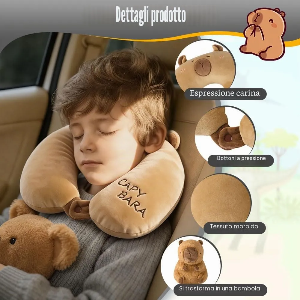 Alaoo Cuscino da Viaggio per Bambini,Cuscino deformabile a forma Capibara - immagine 3