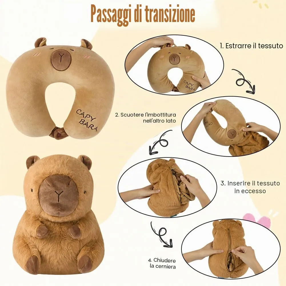 Alaoo Cuscino da Viaggio per Bambini,Cuscino deformabile a forma Capibara - immagine 4