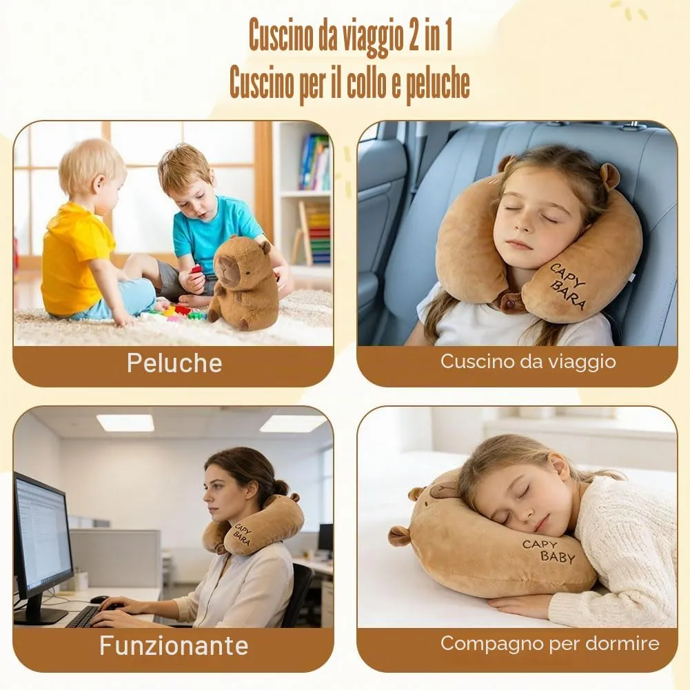 Alaoo Cuscino da Viaggio per Bambini,Cuscino deformabile a forma Capibara - immagine 8