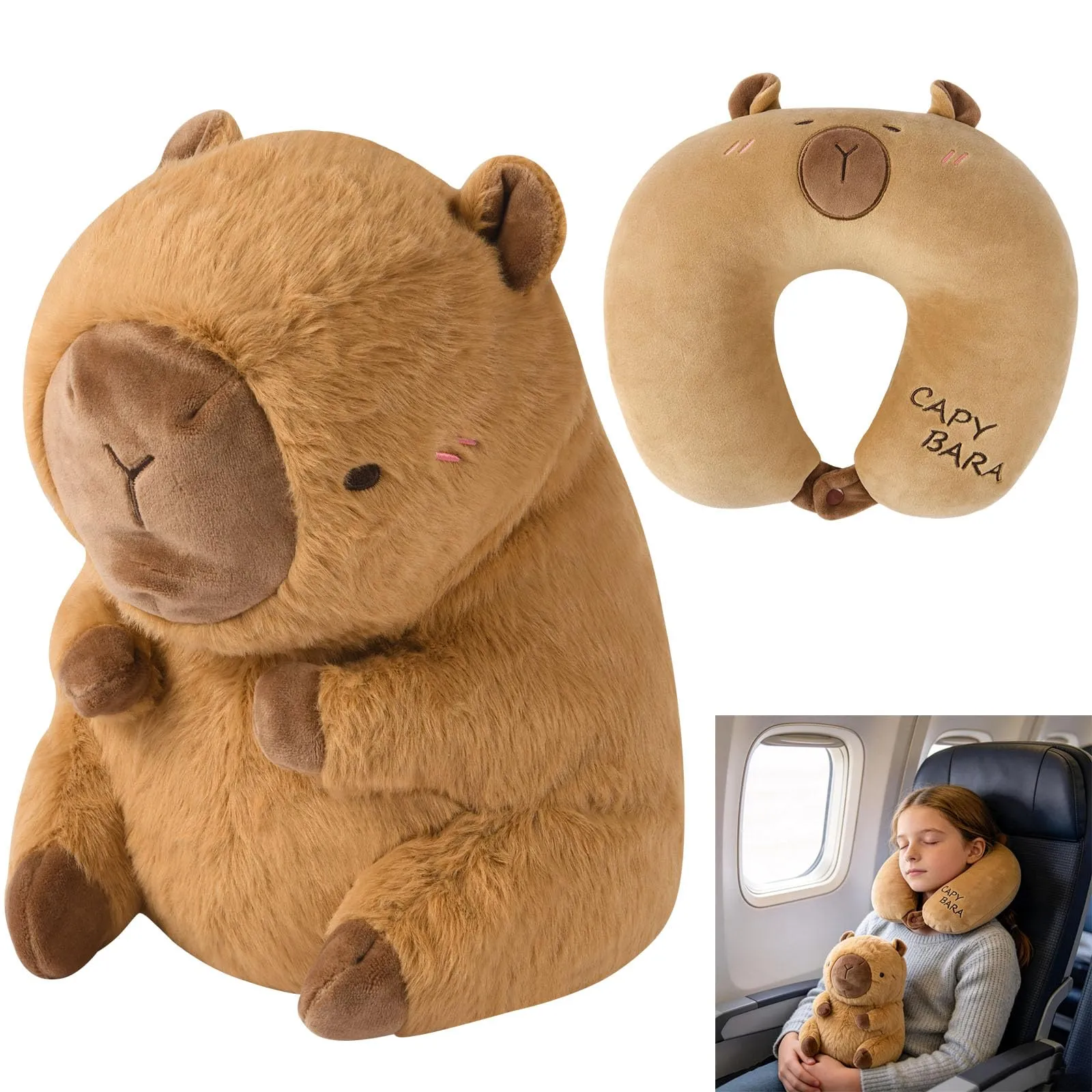 Alaoo Cuscino da Viaggio per Bambini,Cuscino deformabile a forma Capibara - immagine 9