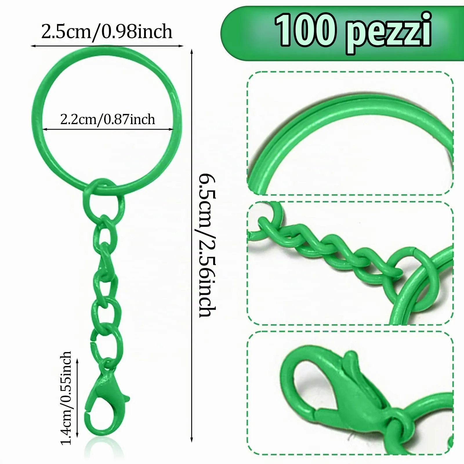 CINGHIA 100 Pezzi Anelli Portachiavi,Anelli per Portachiavi Fai Da Te,Keychain per Gioielli Fai Da Te - immagine 2