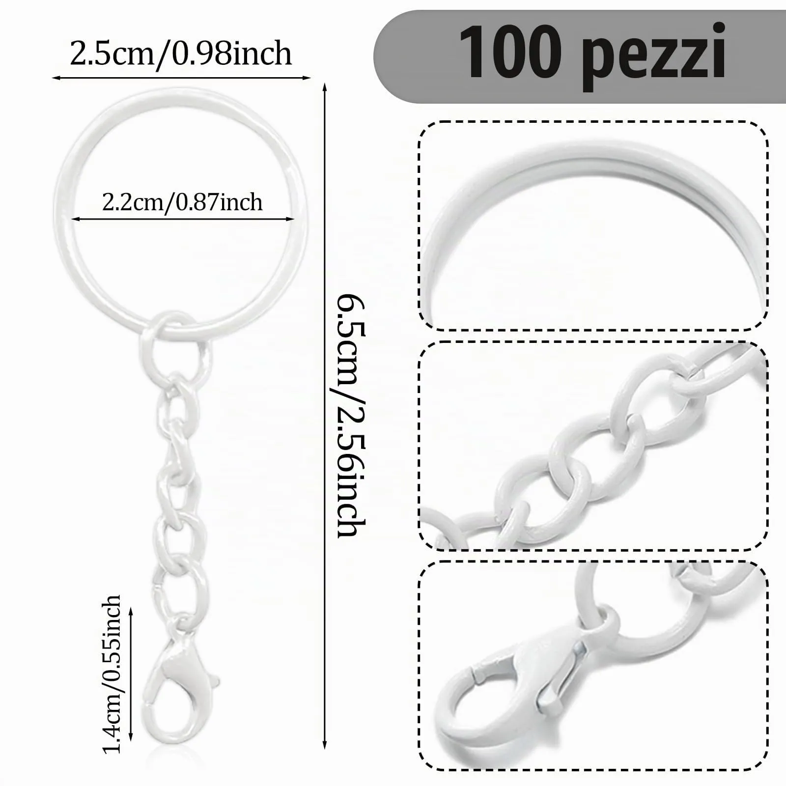 CINGHIA 100 Pezzi Keychain,Catena Portachiavi 25mm,Portachiavi Anelli per Gioielli Fai Da Te - immagine 2