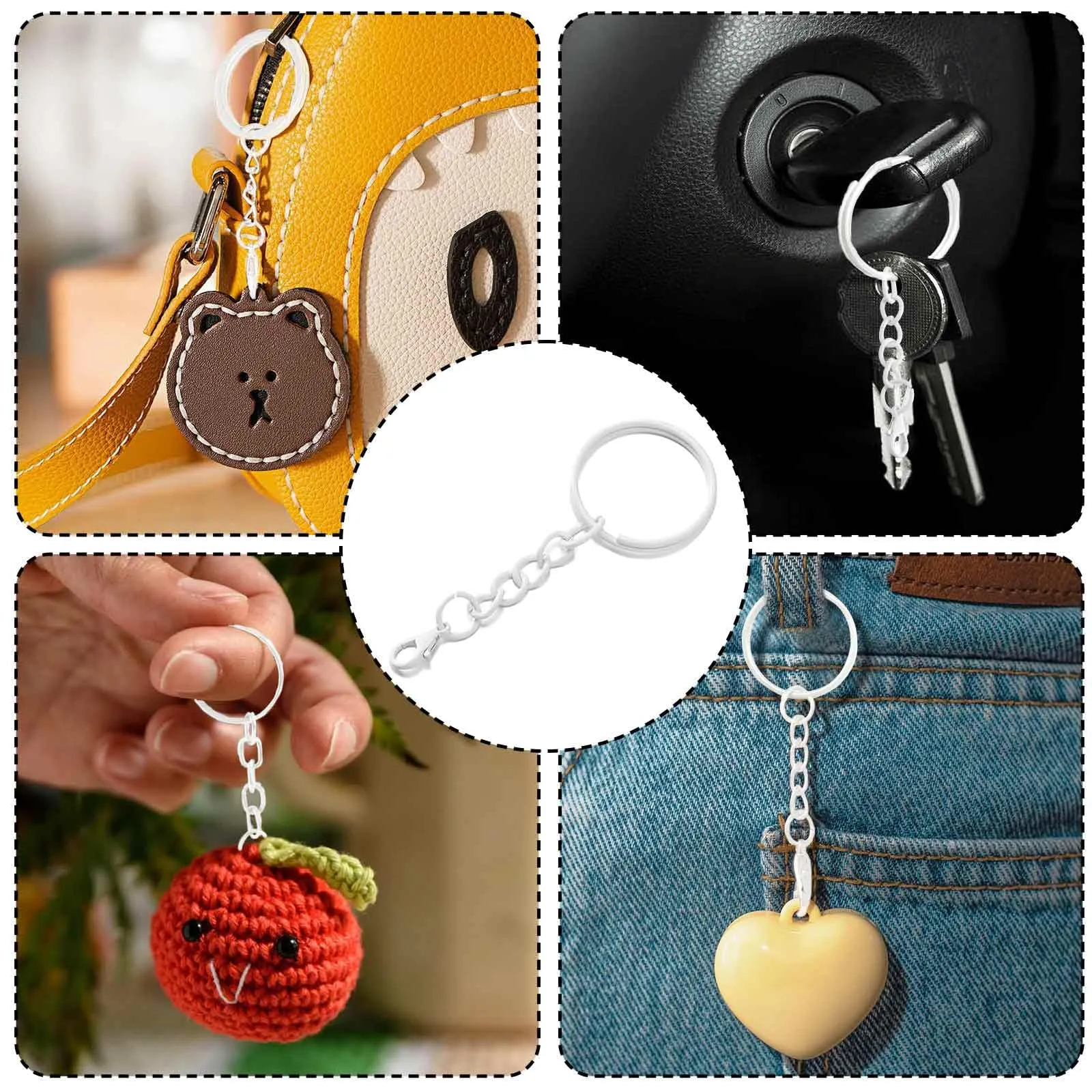 CINGHIA 100 Pezzi Keychain,Catena Portachiavi 25mm,Portachiavi Anelli per Gioielli Fai Da Te - immagine 3
