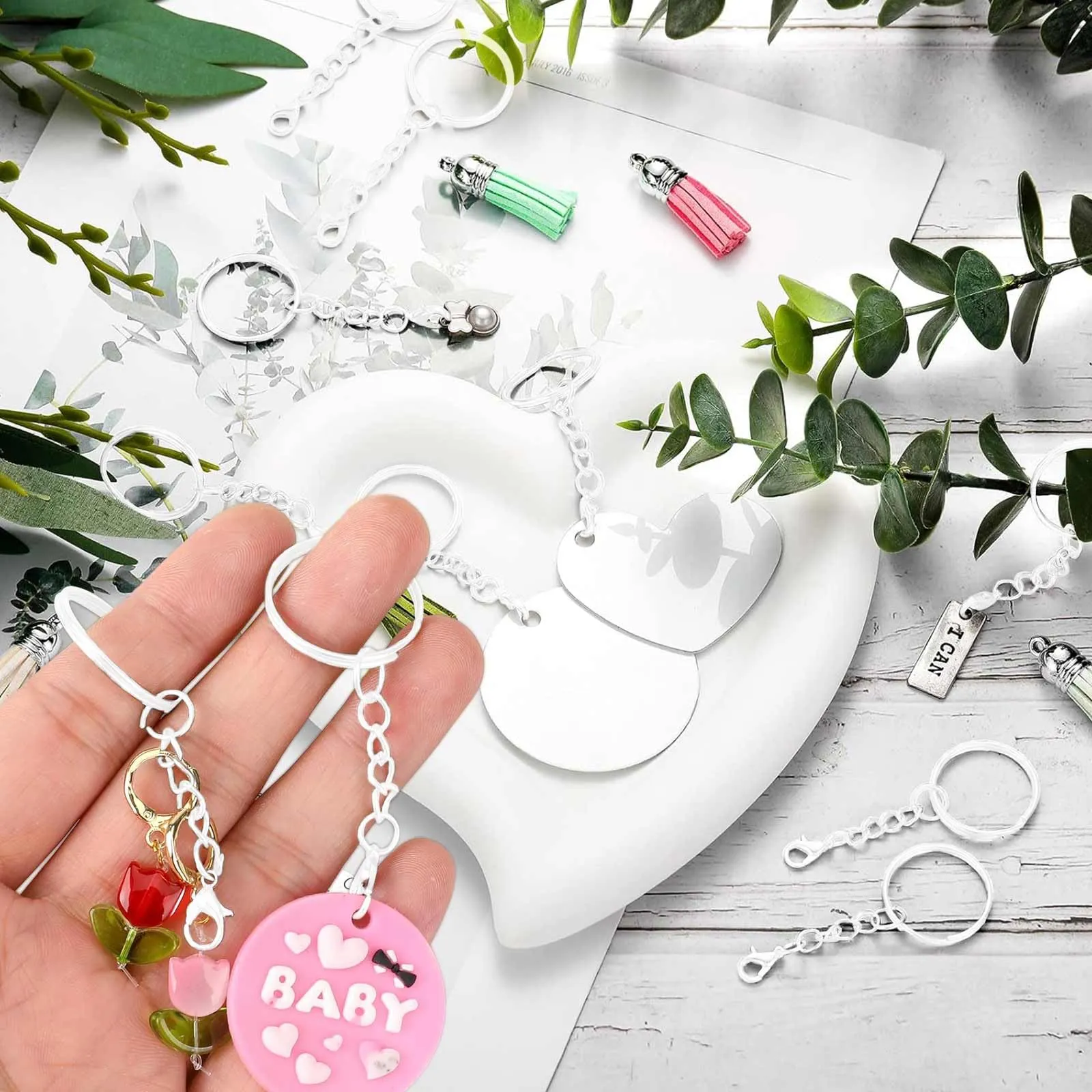 CINGHIA 100 Pezzi Keychain,Catena Portachiavi 25mm,Portachiavi Anelli per Gioielli Fai Da Te - immagine 7