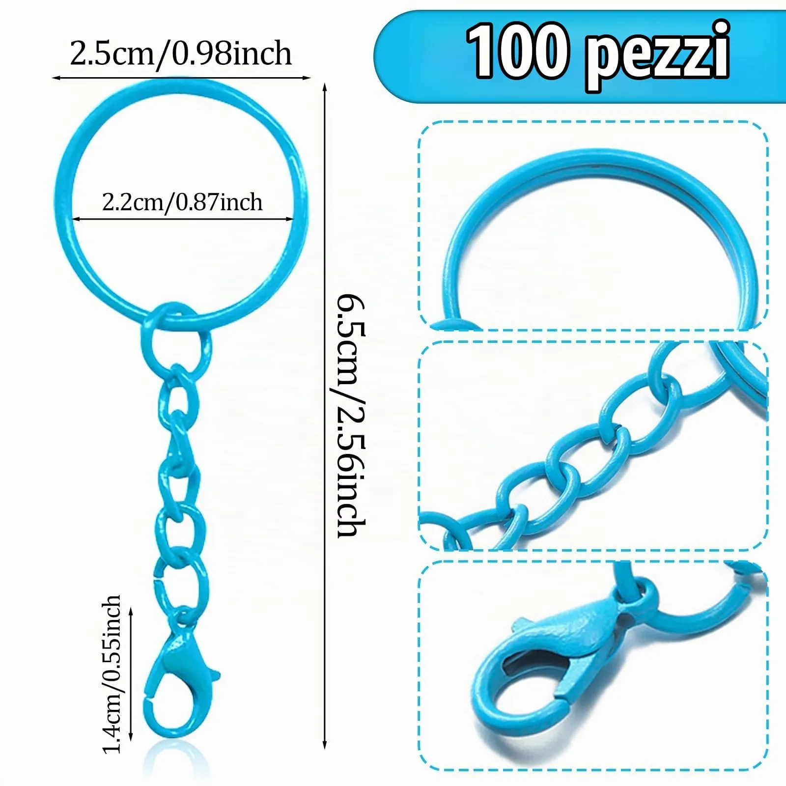 CINGHIA 100 Pezzi Anelli Portachiavi con Catenella,Anellini Portachiavi per Gioielli Fai Da Te - immagine 2